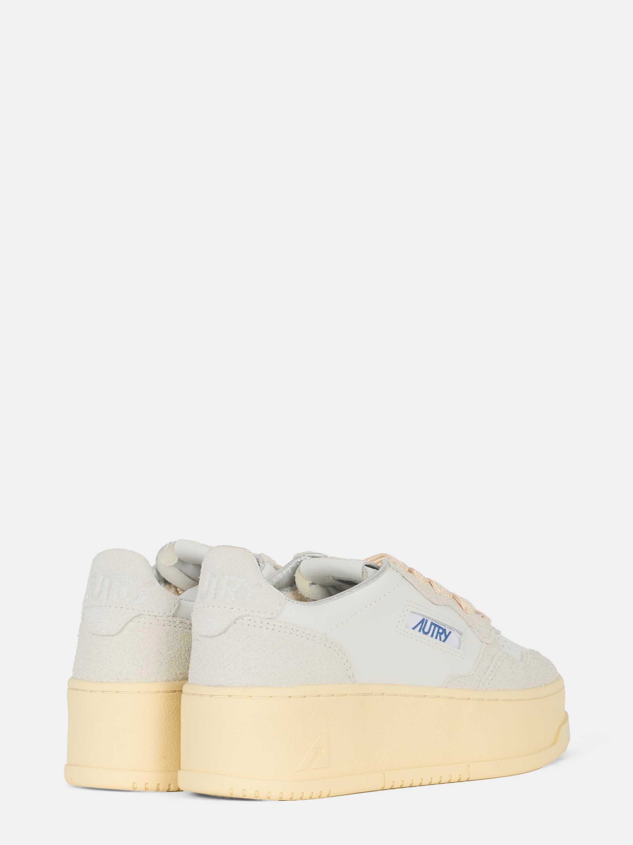 Sneakers medalist platform con glitter in pelle Bianca