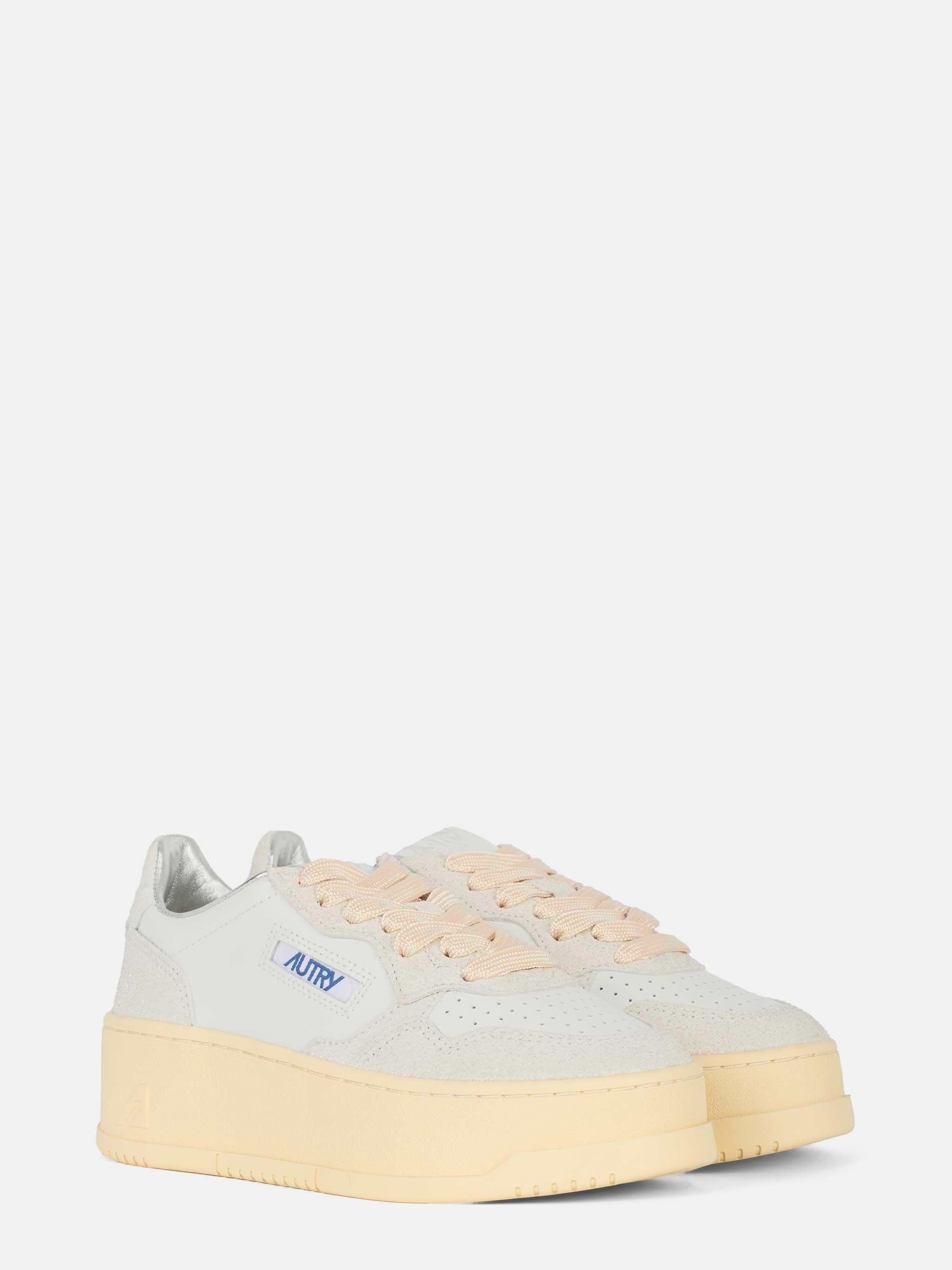 Sneakers medalist platform con glitter in pelle Bianca