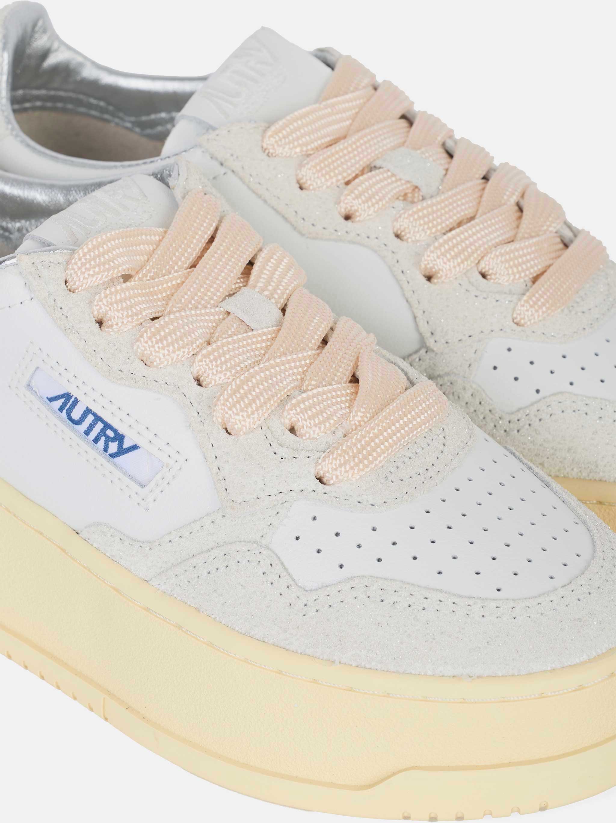 Sneakers medalist platform con glitter in pelle Bianca