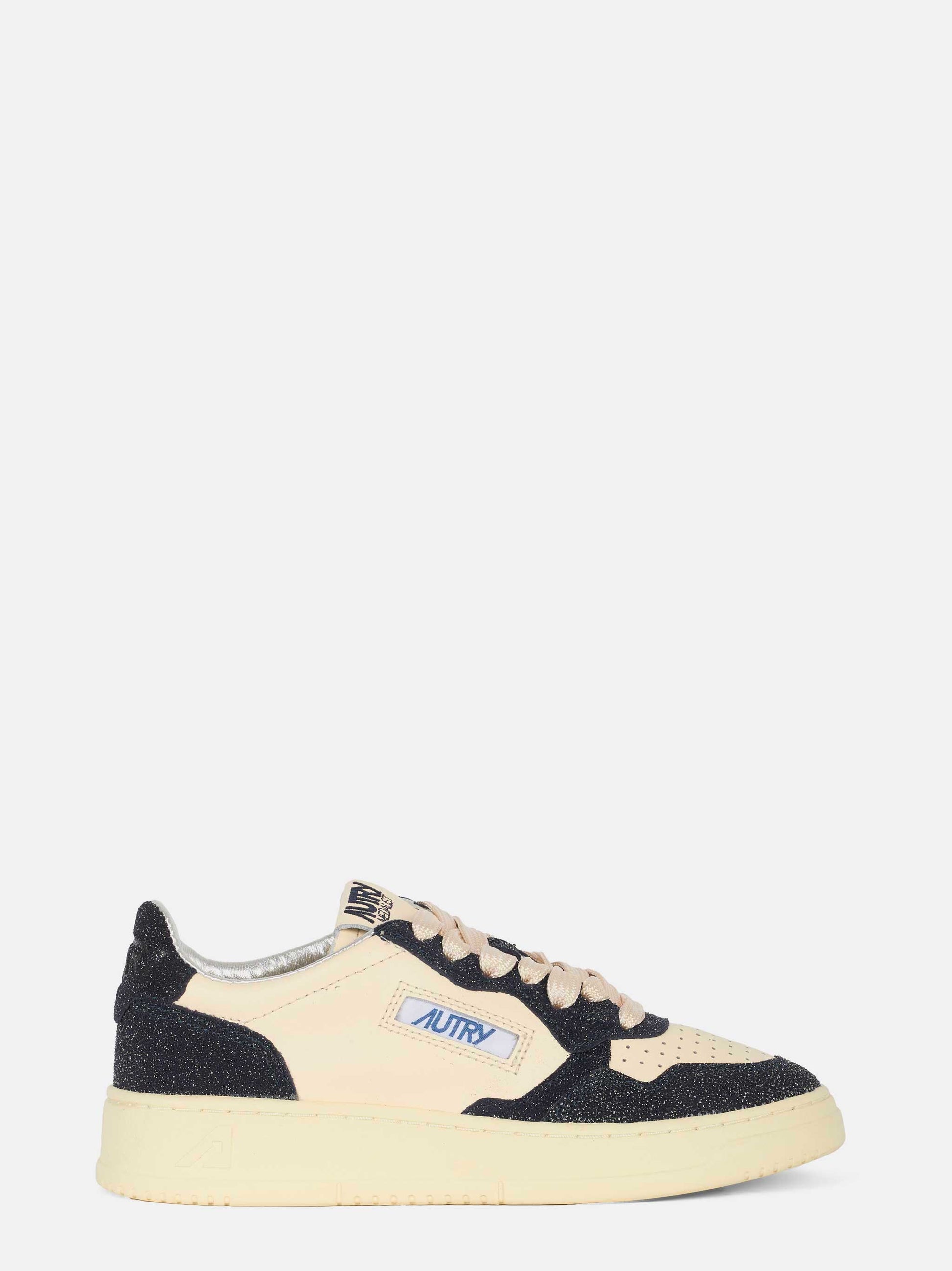 Sneakers medalist low in pelle bianca e glitter Blu
