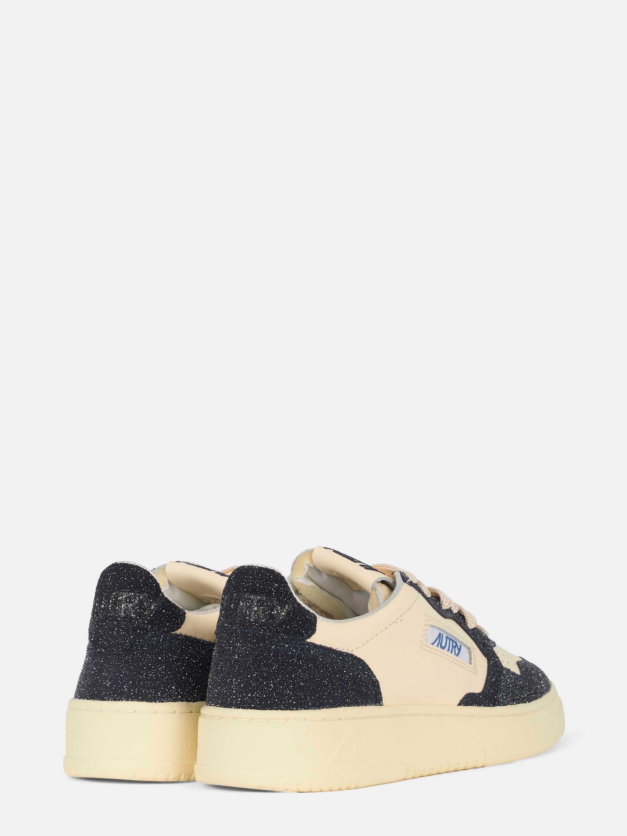 Sneakers medalist low in pelle bianca e glitter Blu