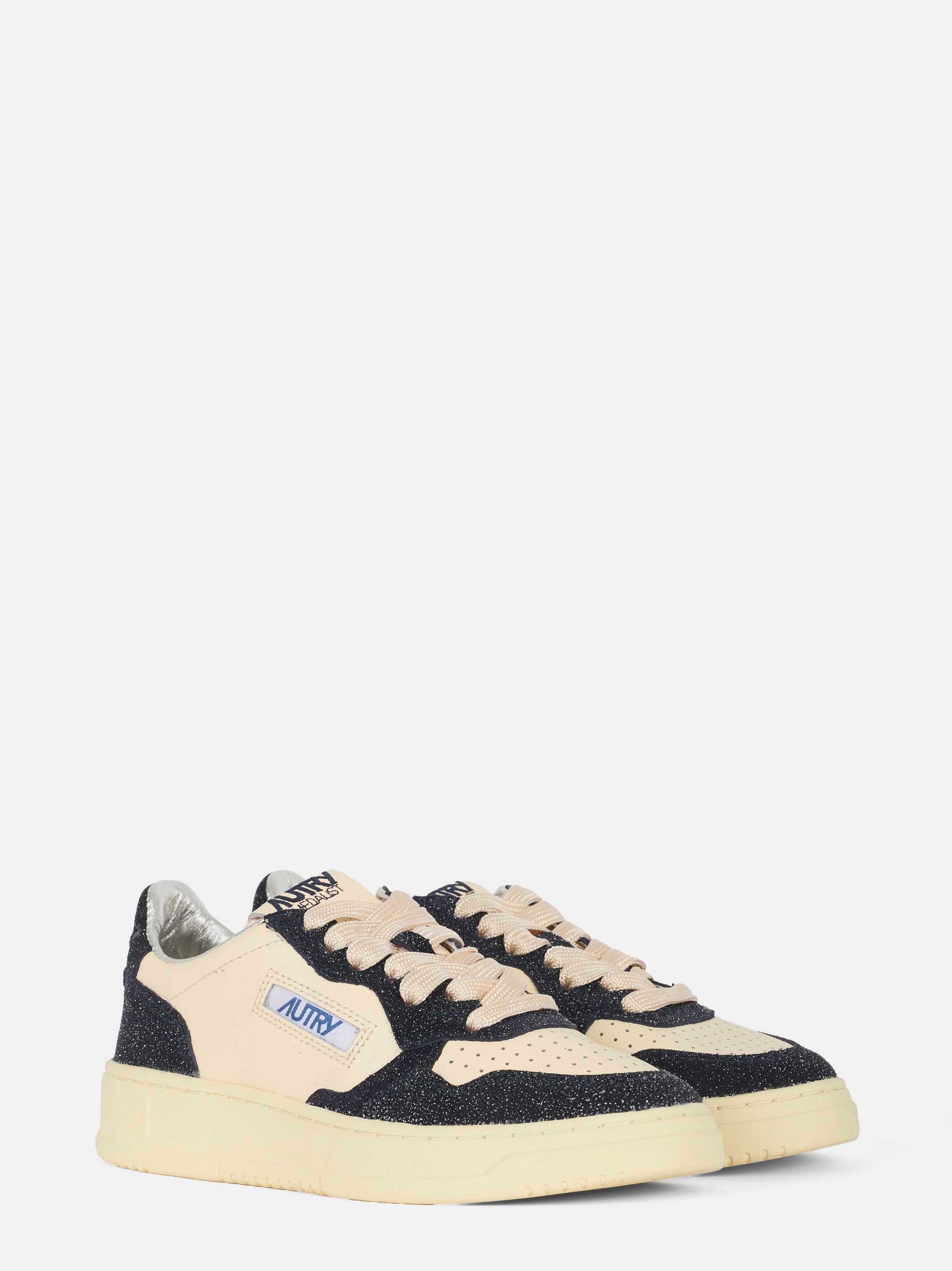 Sneakers medalist low in pelle bianca e glitter Blu