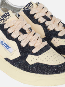 Sneakers medalist low in pelle bianca e glitter Blu
