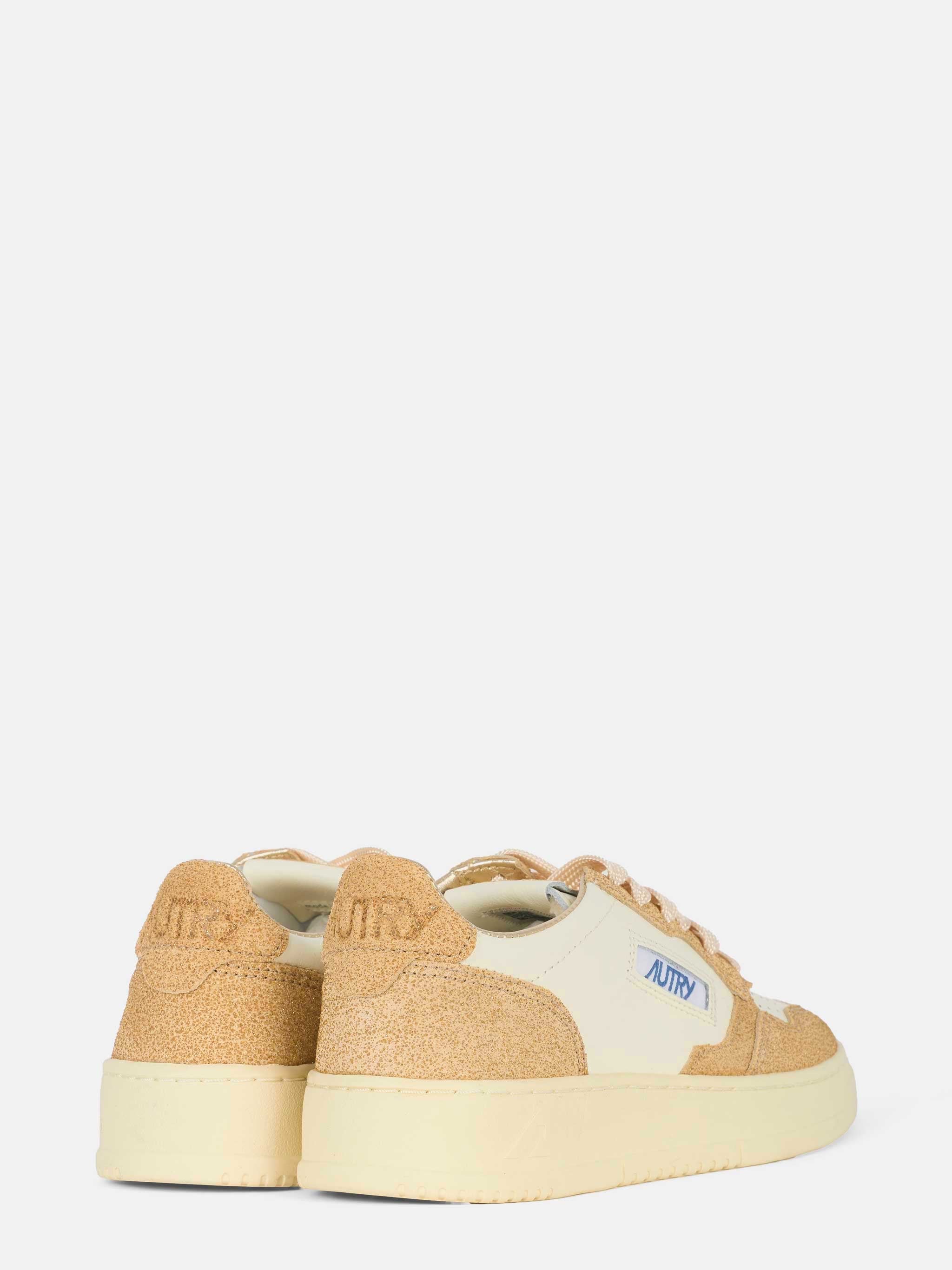 Sneakers medalist low in pelle bianca e glitter oro