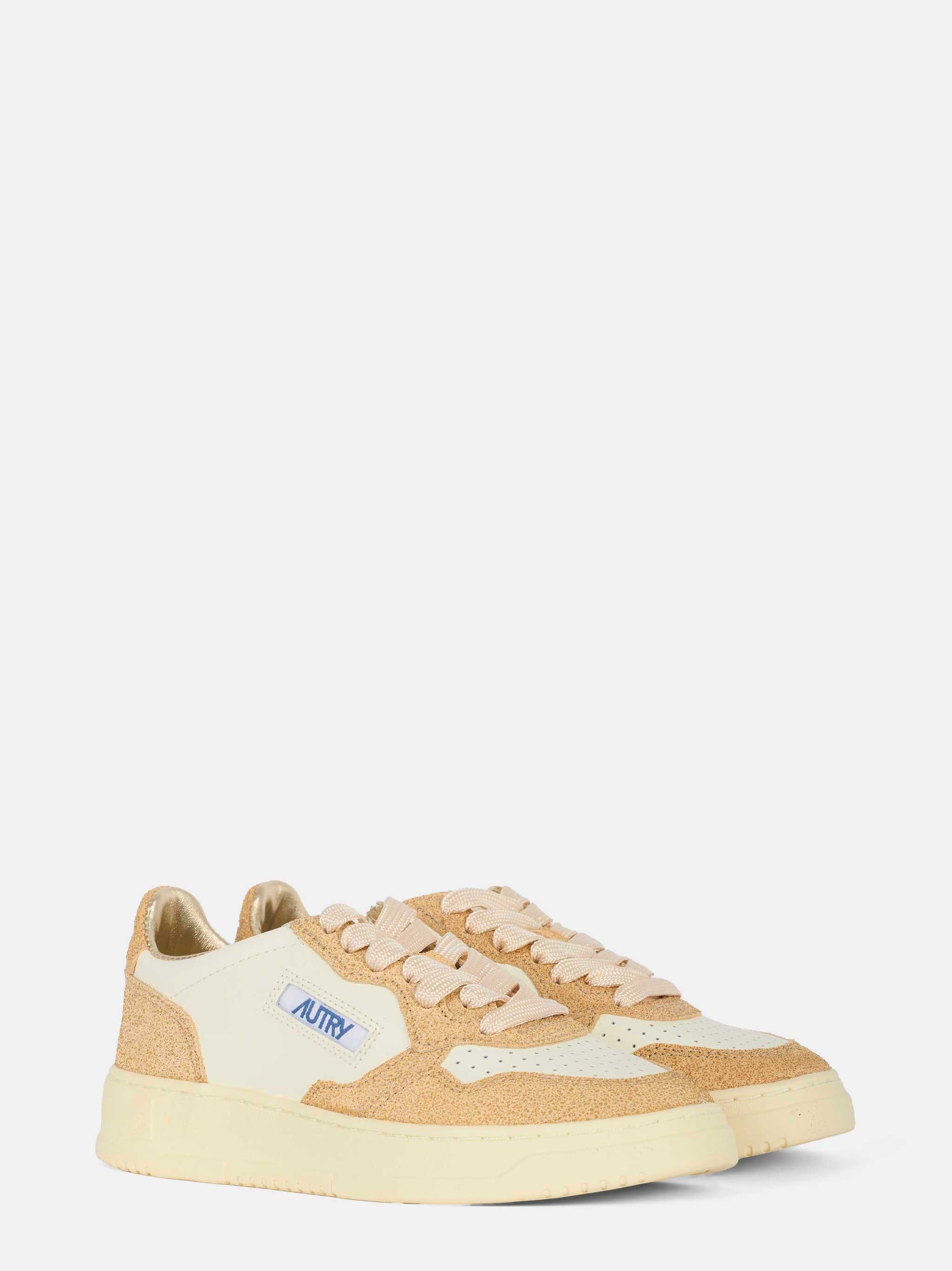 Sneakers medalist low in pelle bianca e glitter oro