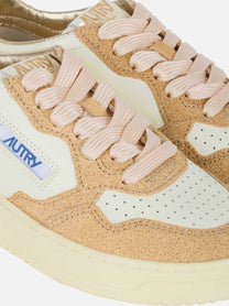 Sneakers medalist low in pelle bianca e glitter oro