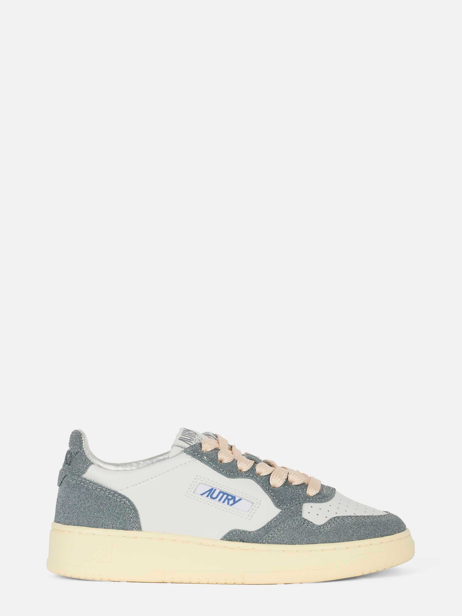 sneakers medalist low in pelle bianca e glitter grigio