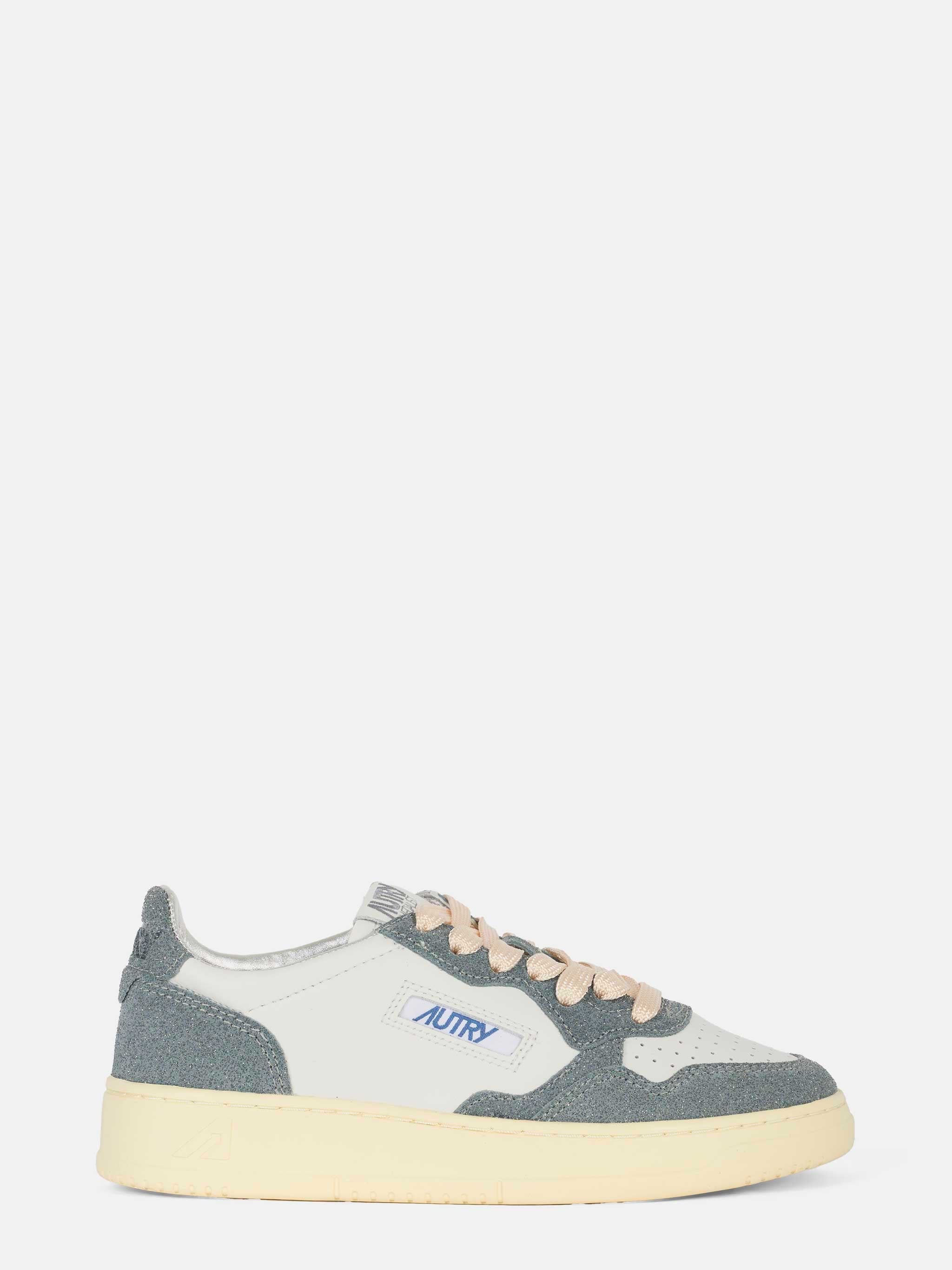 sneakers medalist low in pelle bianca e glitter grigio