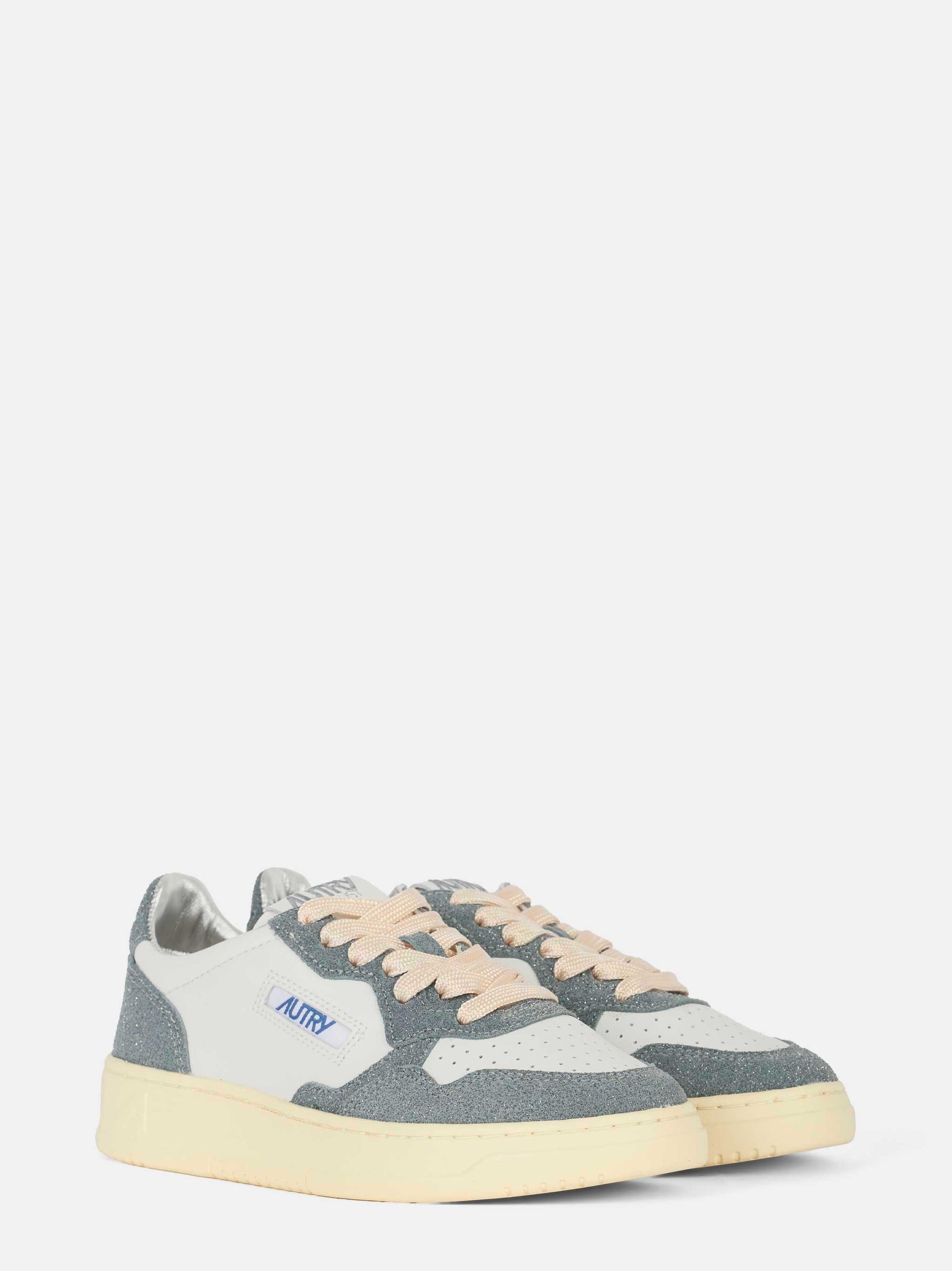 sneakers medalist low in pelle bianca e glitter grigio