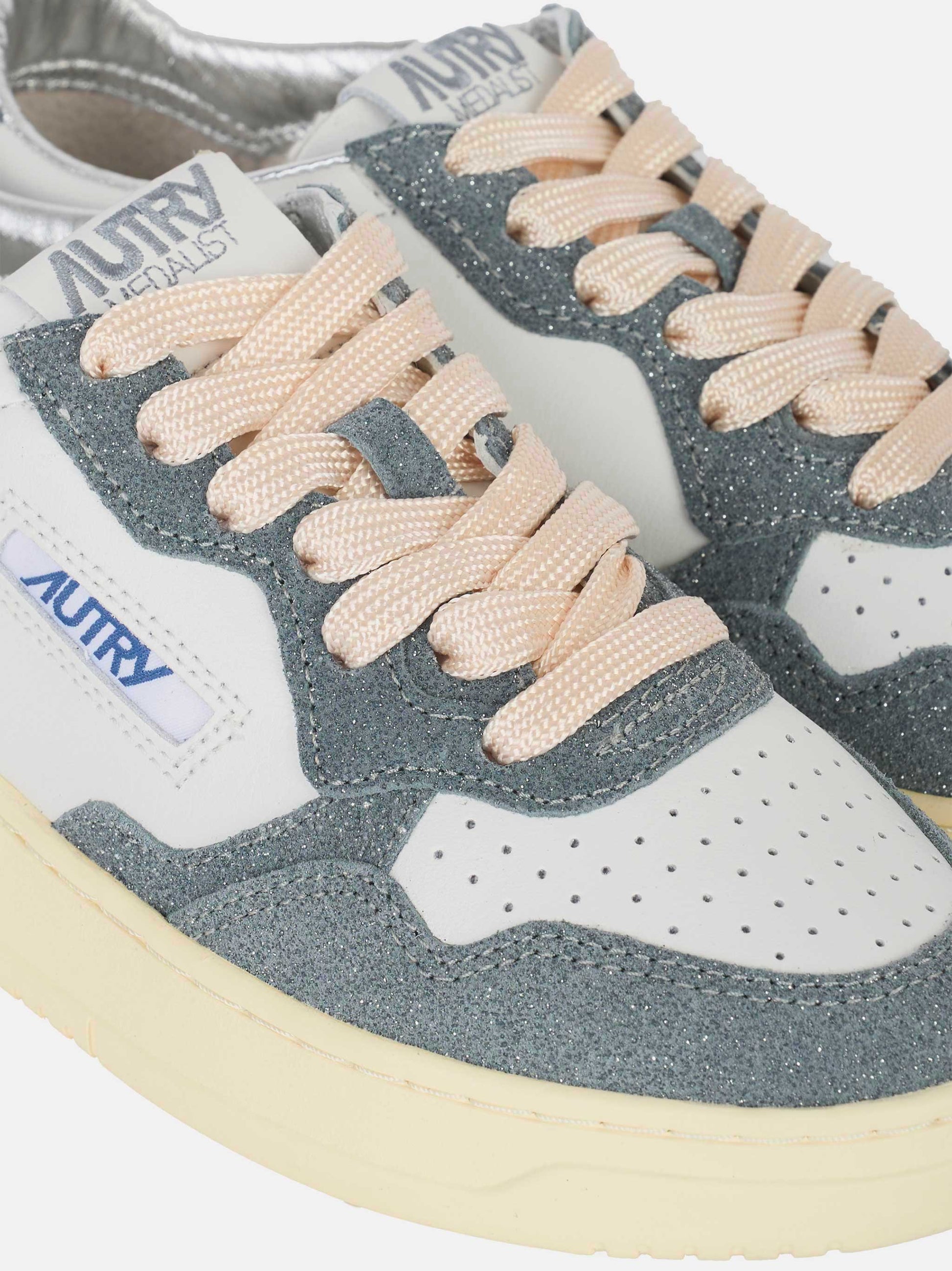 sneakers medalist low in pelle bianca e glitter grigio