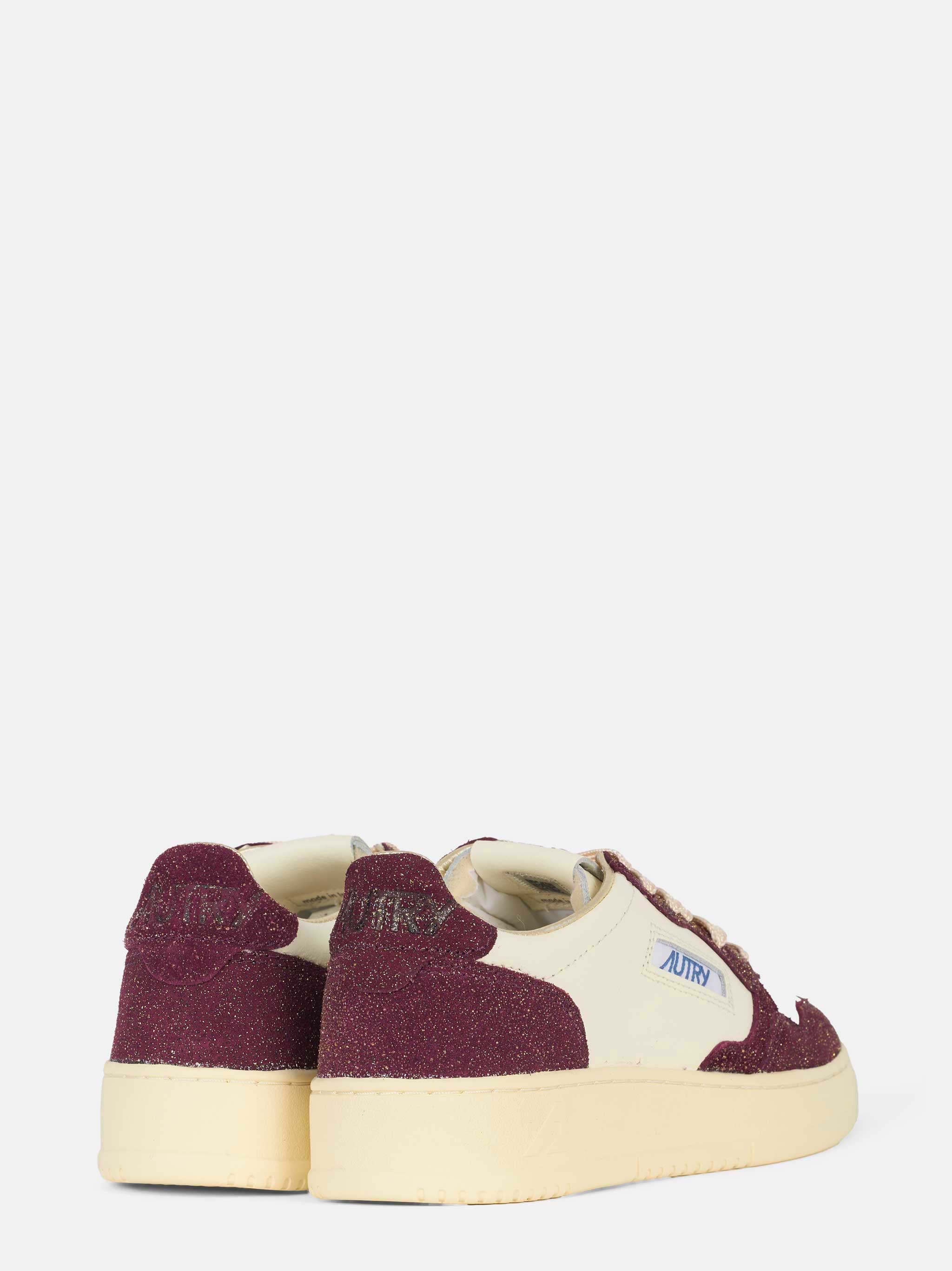 Sneakers medalist low in pelle bianca e glitter bordeaux
