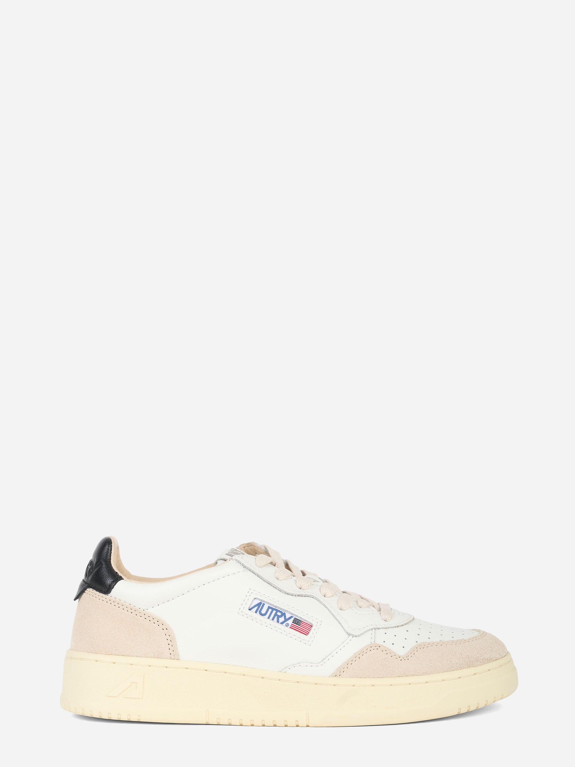 SNEAKERS MEDALIST LOW IN PELLE BIANCA E NERA E SUEDE BEIGE