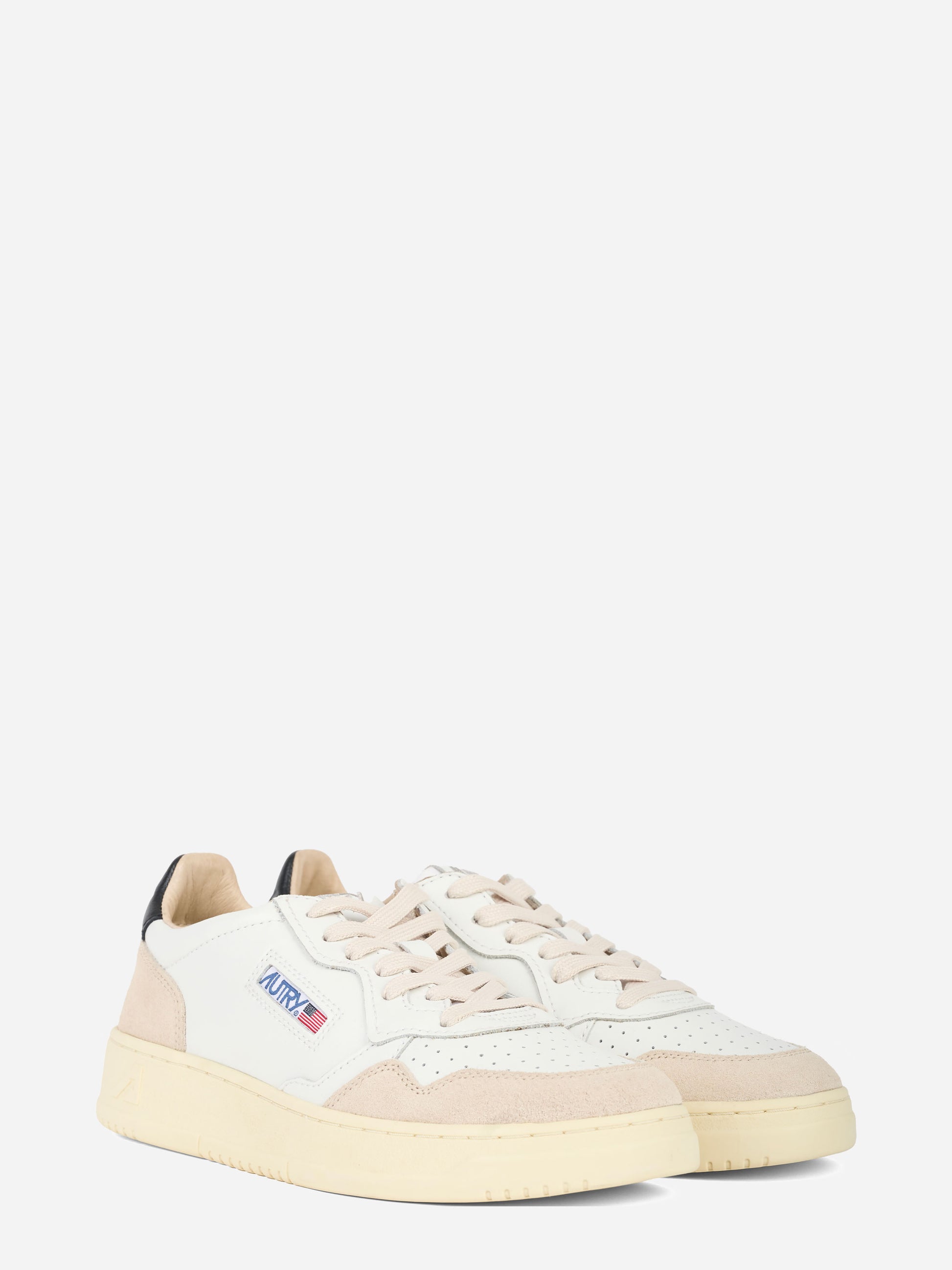 SNEAKERS MEDALIST LOW IN PELLE BIANCA E NERA E SUEDE BEIGE
