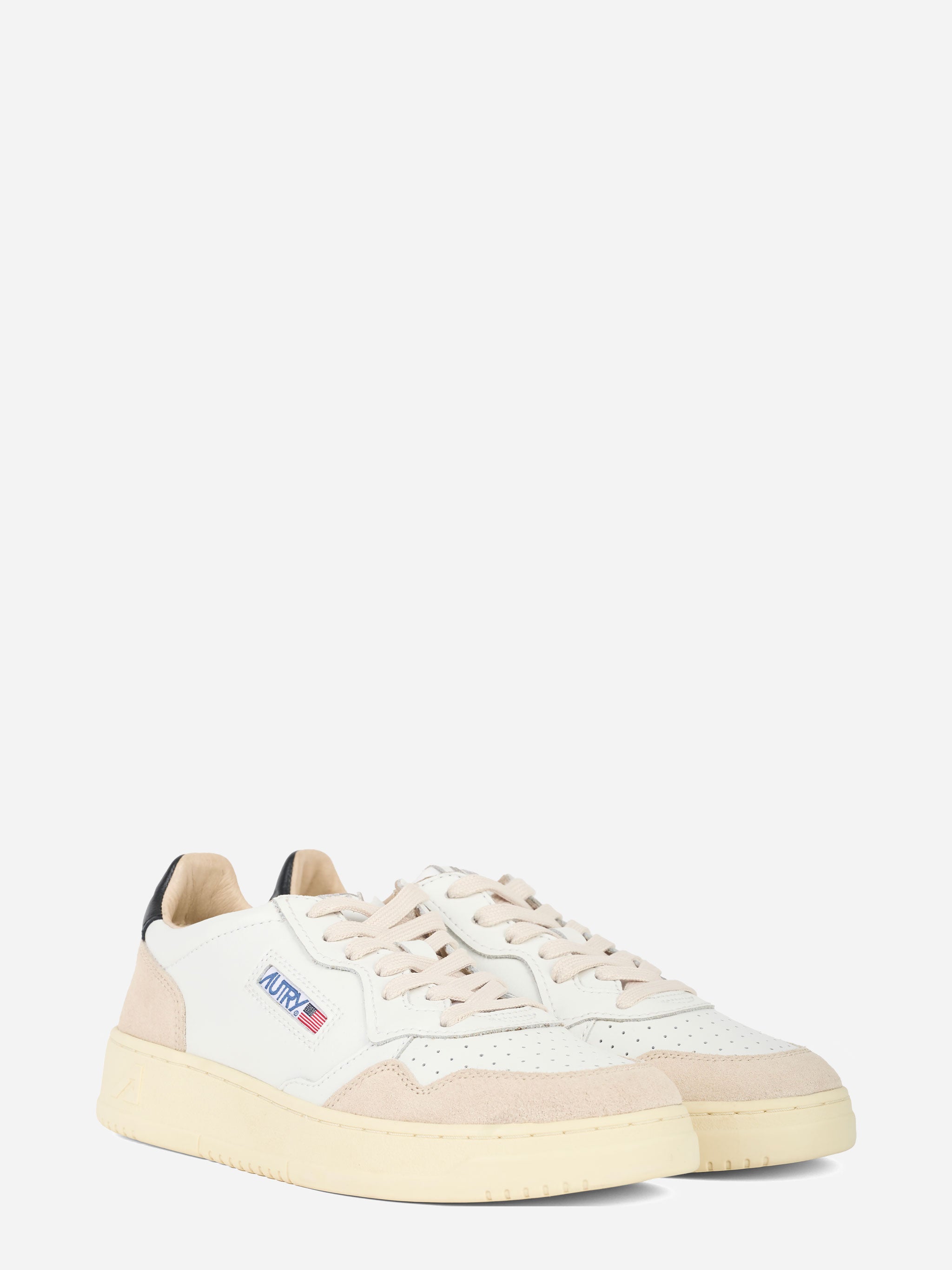 SNEAKERS MEDALIST LOW IN PELLE BIANCA E NERA E SUEDE BEIGE