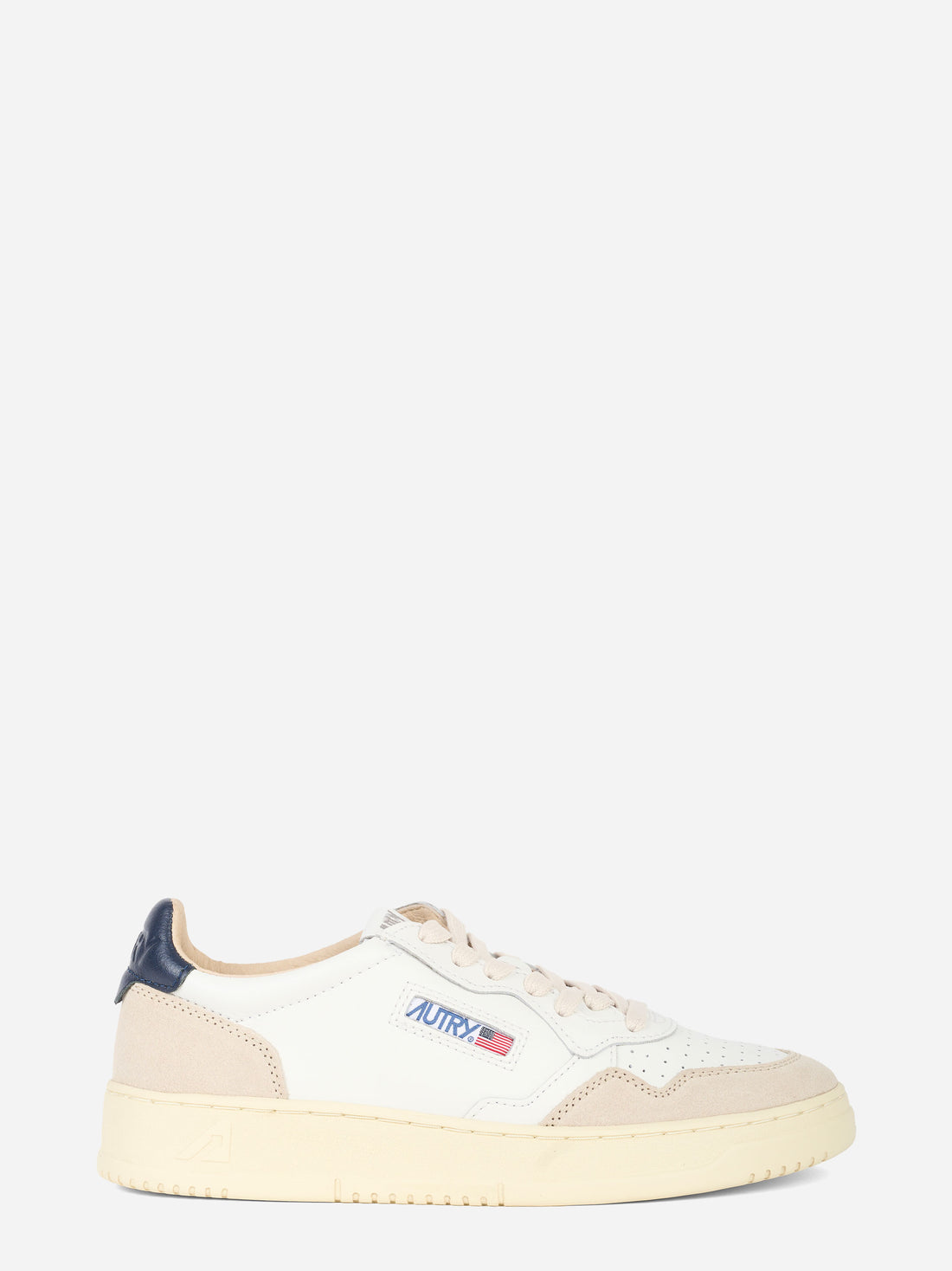 SNEAKERS MEDALIST LOW IN PELLE BIANCA E BLU E SUEDE BEIGE