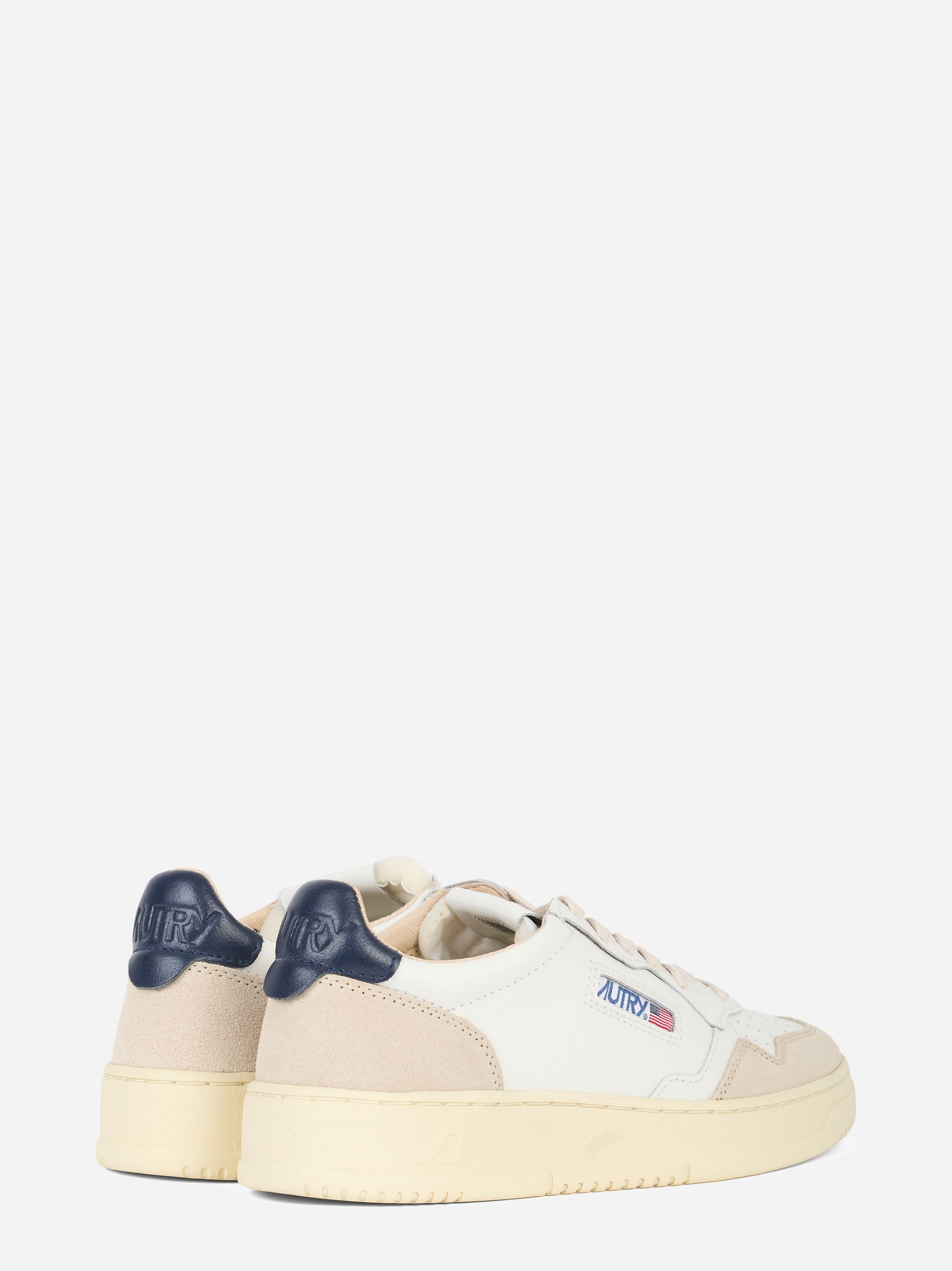 SNEAKERS MEDALIST LOW IN PELLE BIANCA E BLU E SUEDE BEIGE