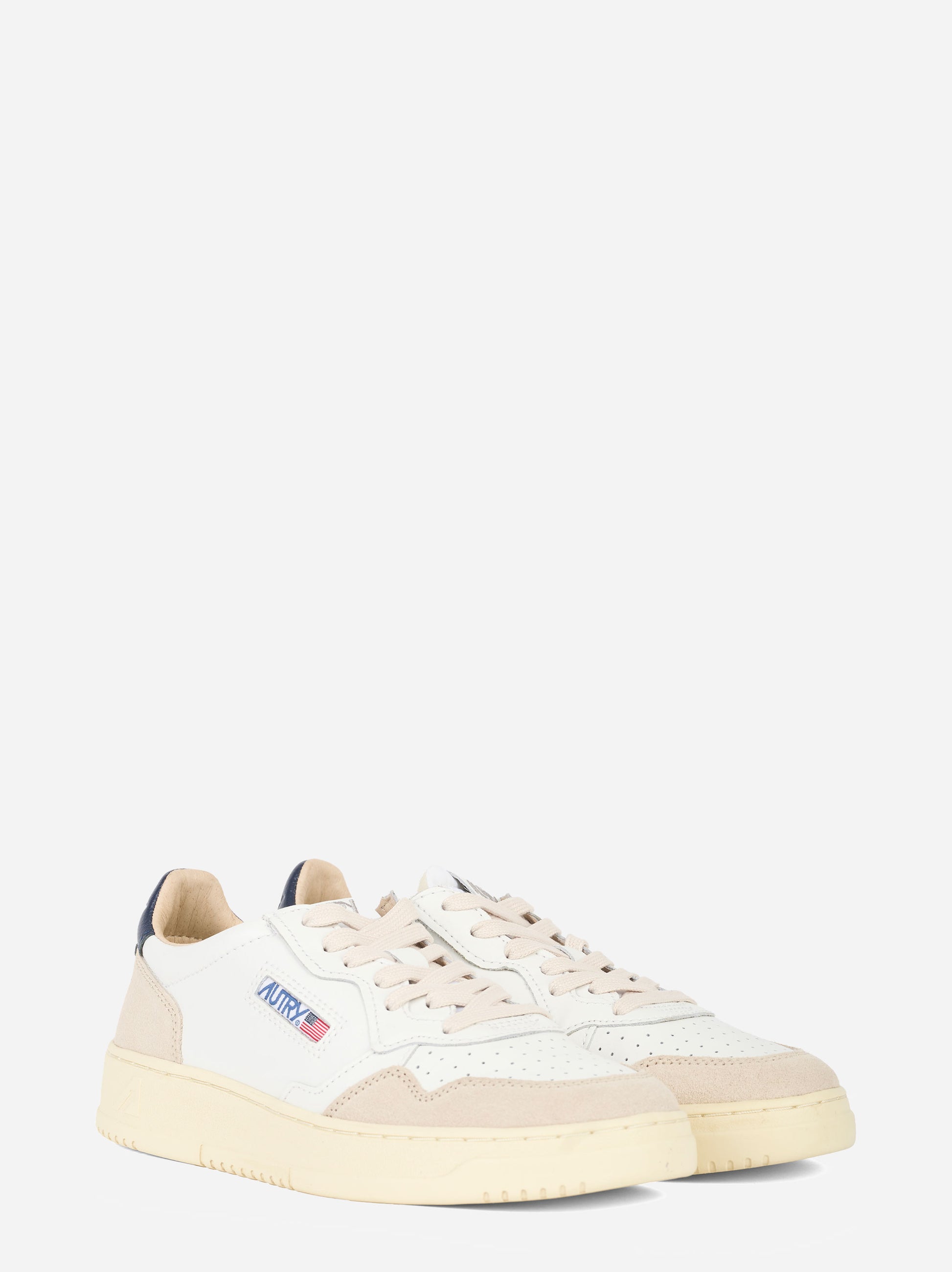 SNEAKERS MEDALIST LOW IN PELLE BIANCA E BLU E SUEDE BEIGE