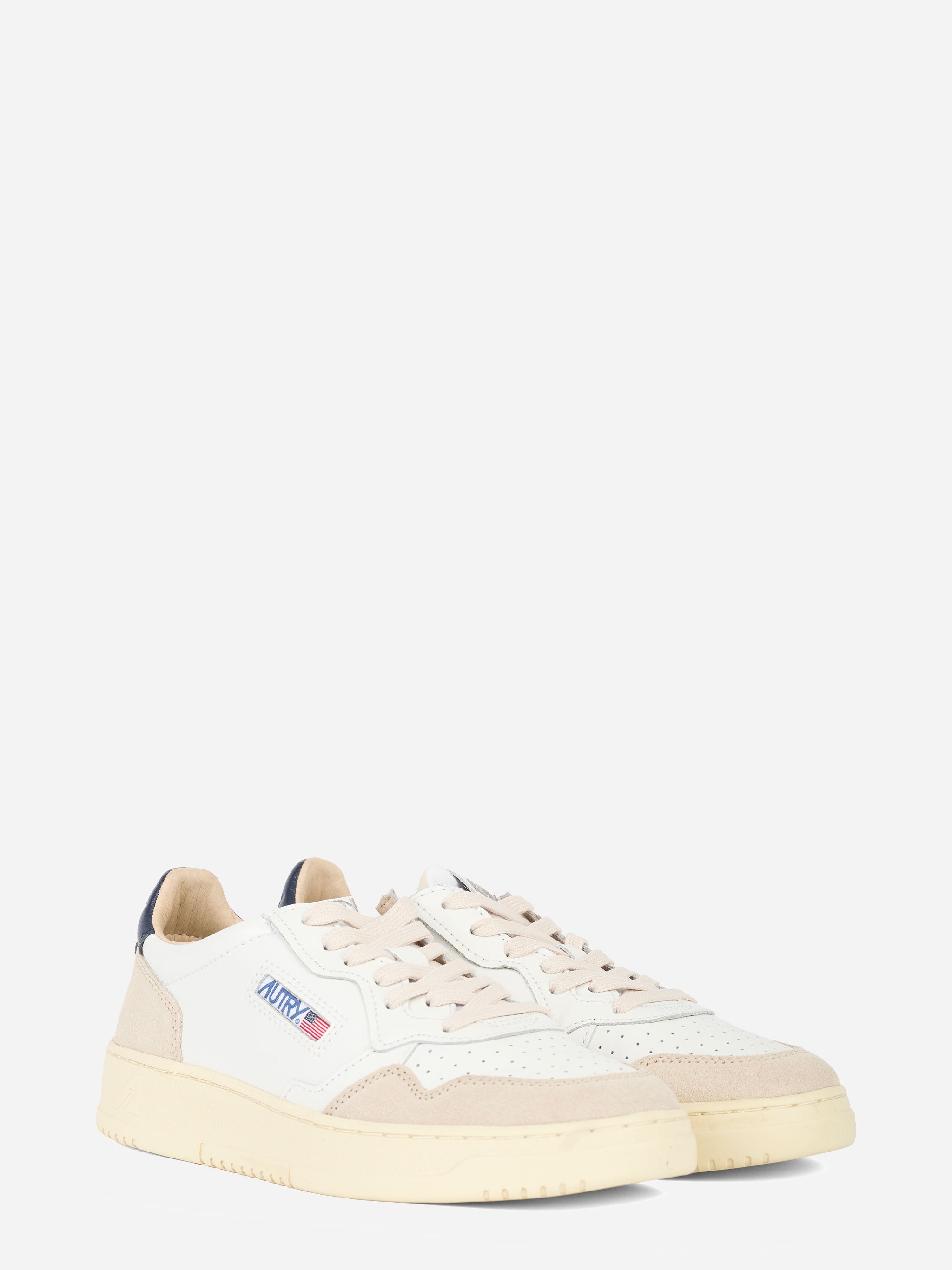 SNEAKERS MEDALIST LOW IN PELLE BIANCA E BLU E SUEDE BEIGE