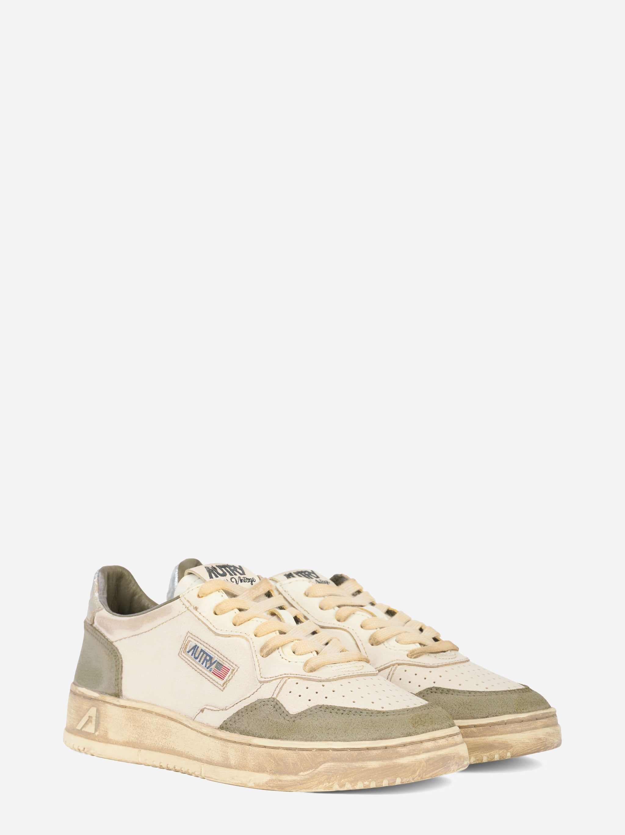 SNEAKERS MEDALIST LOW SUPER VINTAGE IN PELLE BIANCA E ARGENTO E SUEDE LIZARD