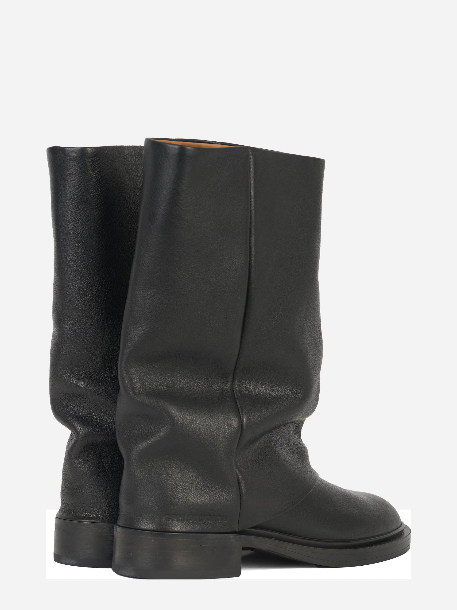 Stivale in pelle nero con gambale oversize