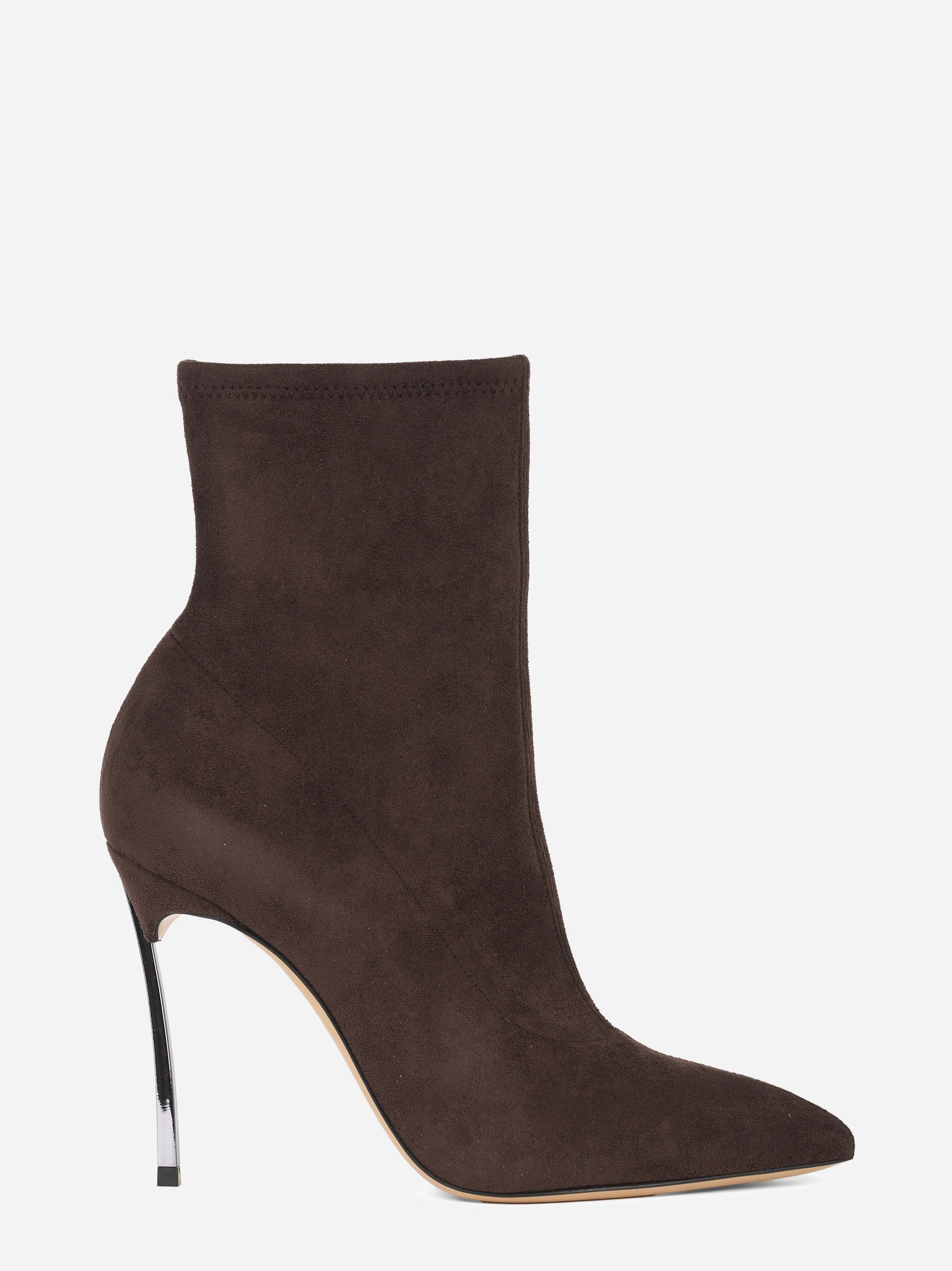 Stivaletto con tacco blade in suede stretch marrone