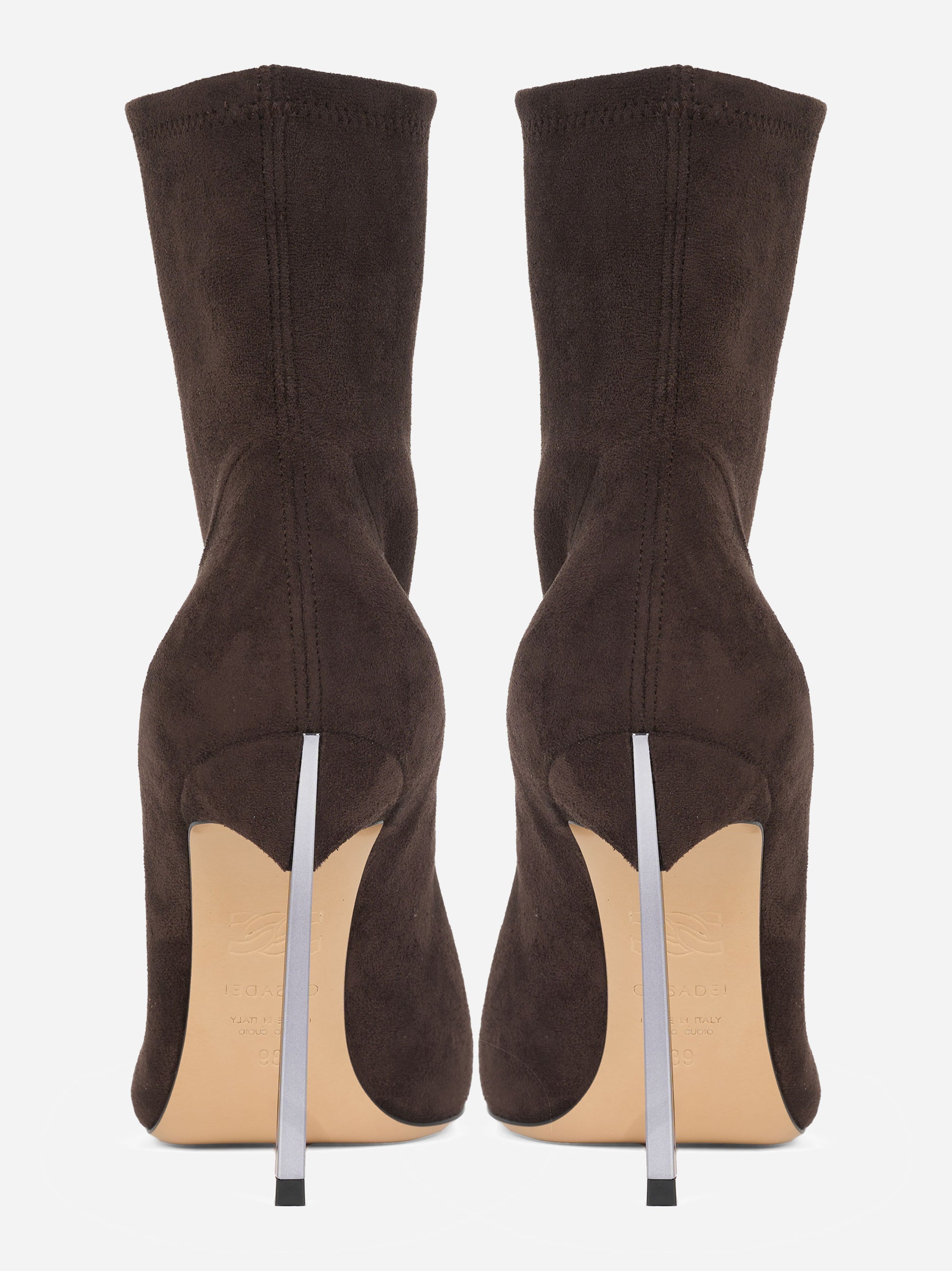 Stivaletto con tacco blade in suede stretch marrone