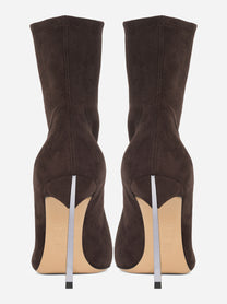 Stivaletto con tacco blade in suede stretch marrone