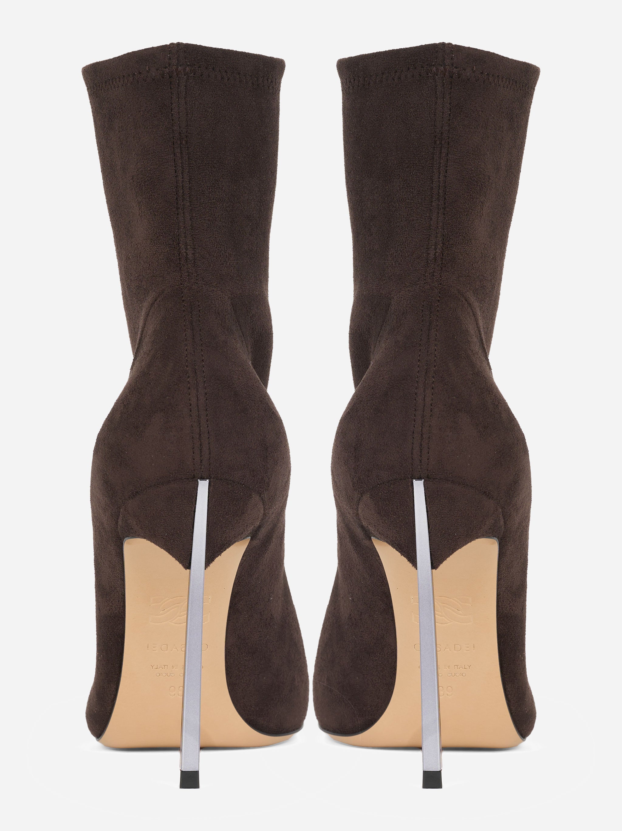 Stivaletto con tacco blade in suede stretch marrone