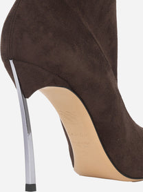 Stivaletto con tacco blade in suede stretch marrone