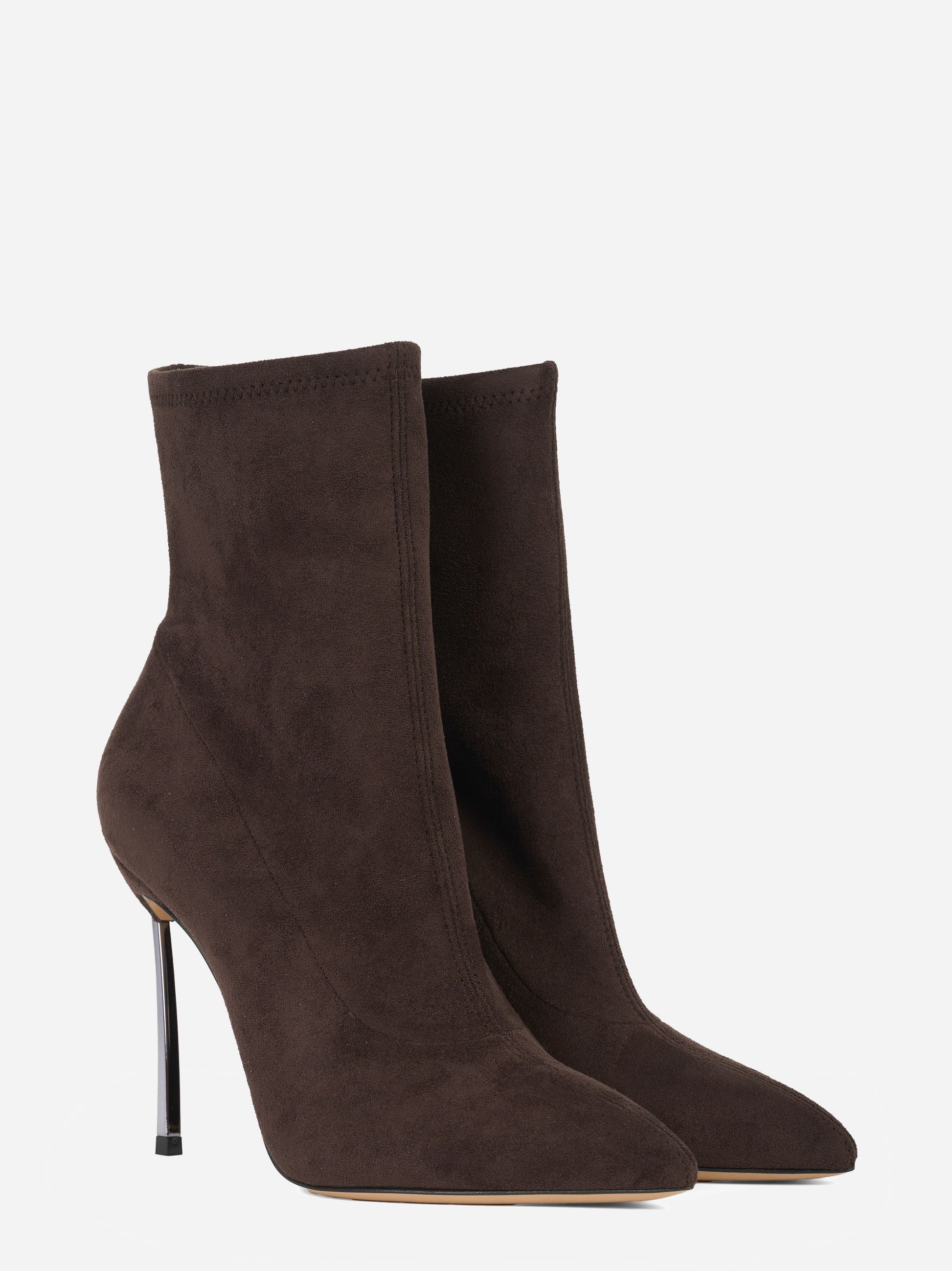 Stivaletto con tacco blade in suede stretch marrone