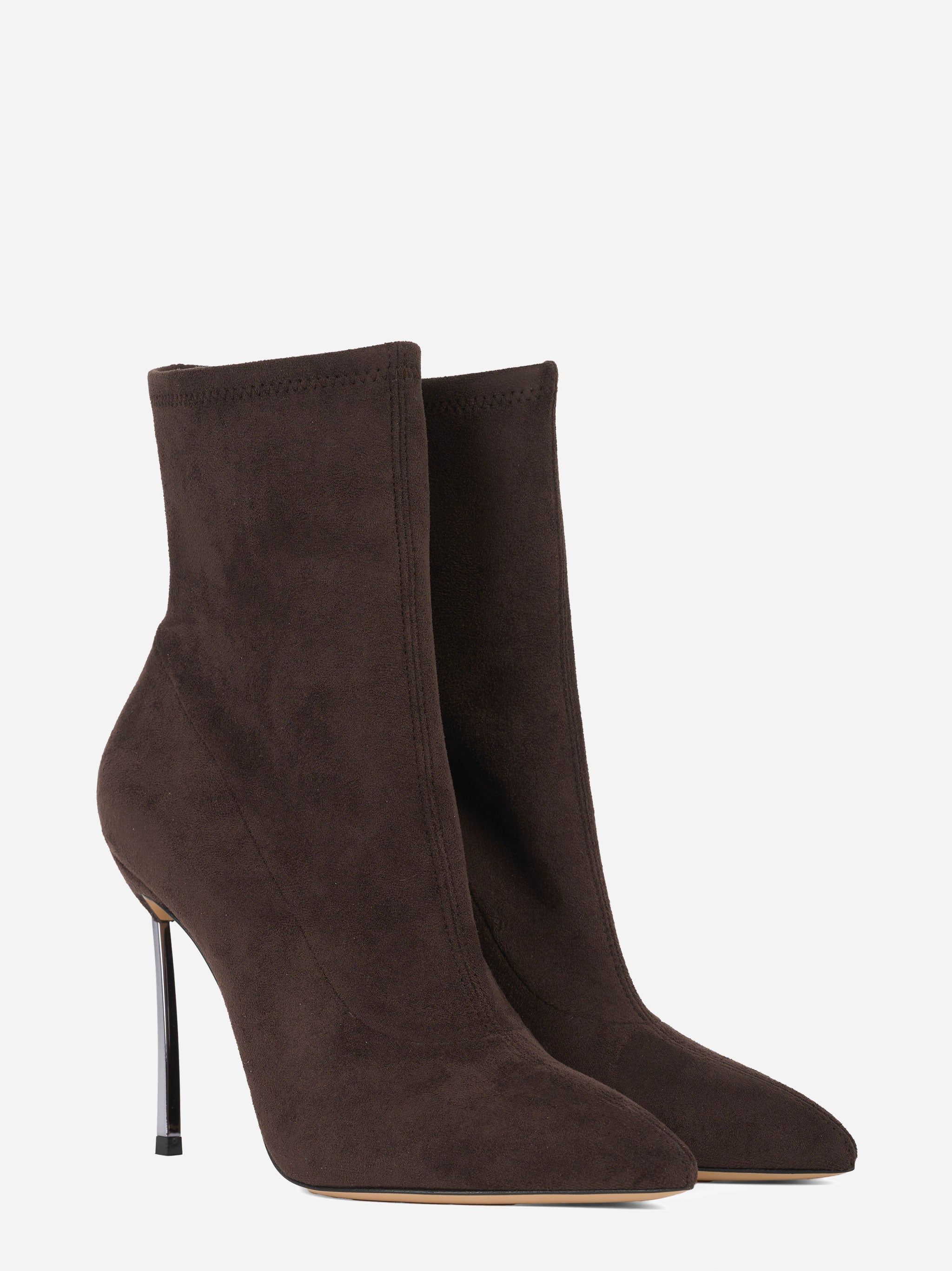 Stivaletto con tacco blade in suede stretch marrone