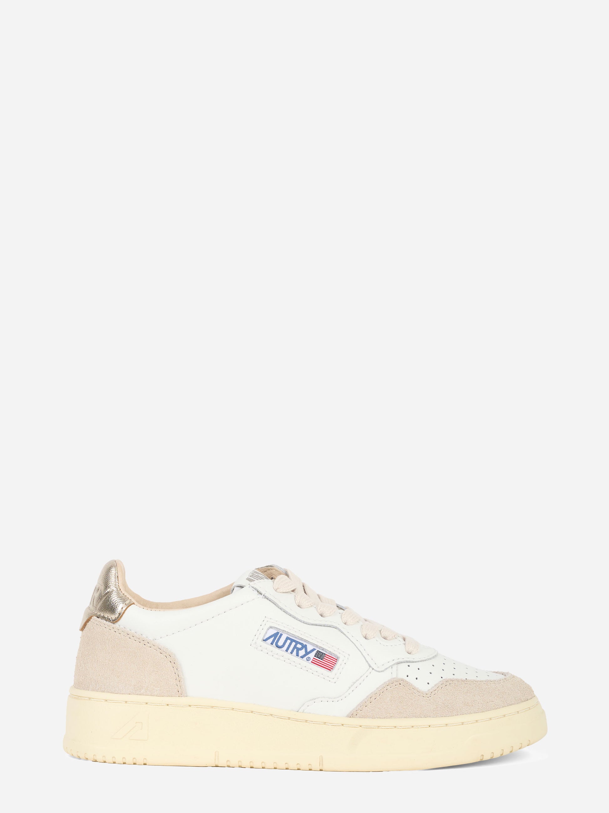 SNEAKERS MEDALIST LOW IN PELLE E SUEDE BIANCA E ORO