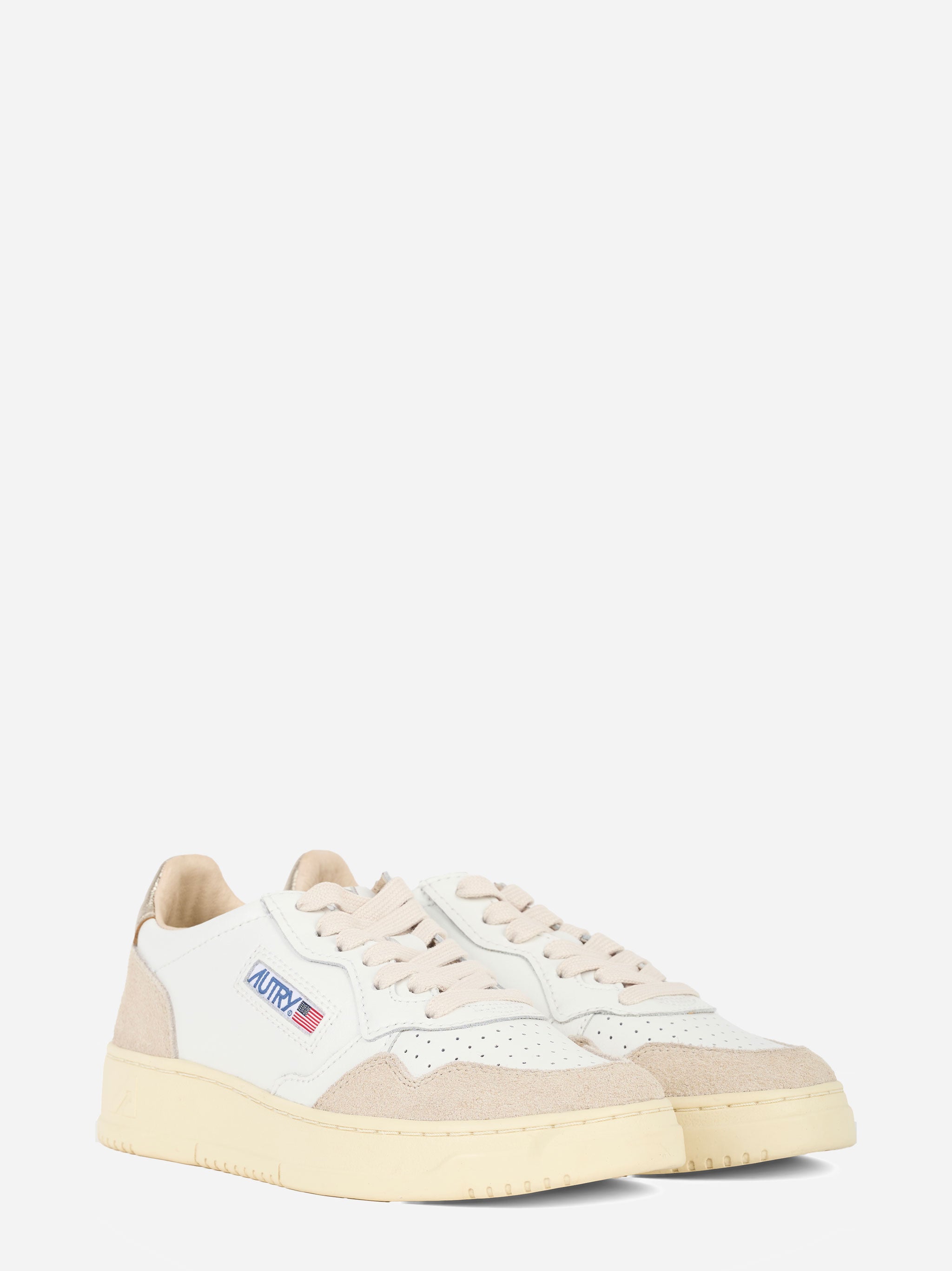 SNEAKERS MEDALIST LOW IN PELLE E SUEDE BIANCA E ORO