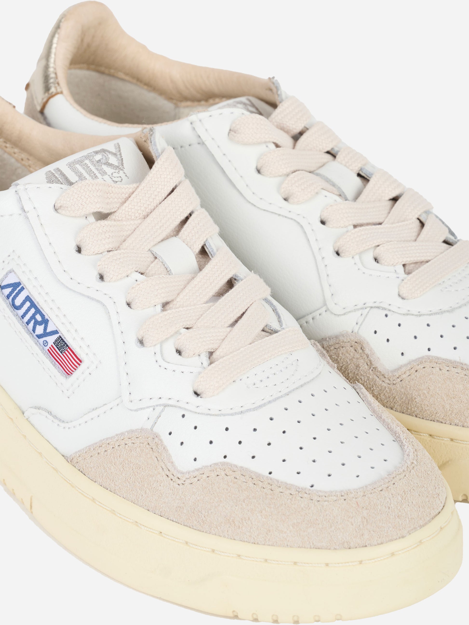SNEAKERS MEDALIST LOW IN PELLE E SUEDE BIANCA E ORO