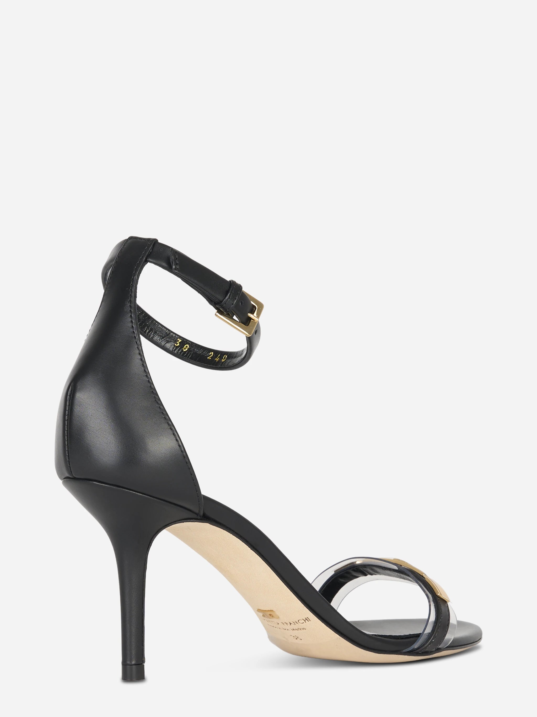 Sandalo in pelle con inserto trasparente nero