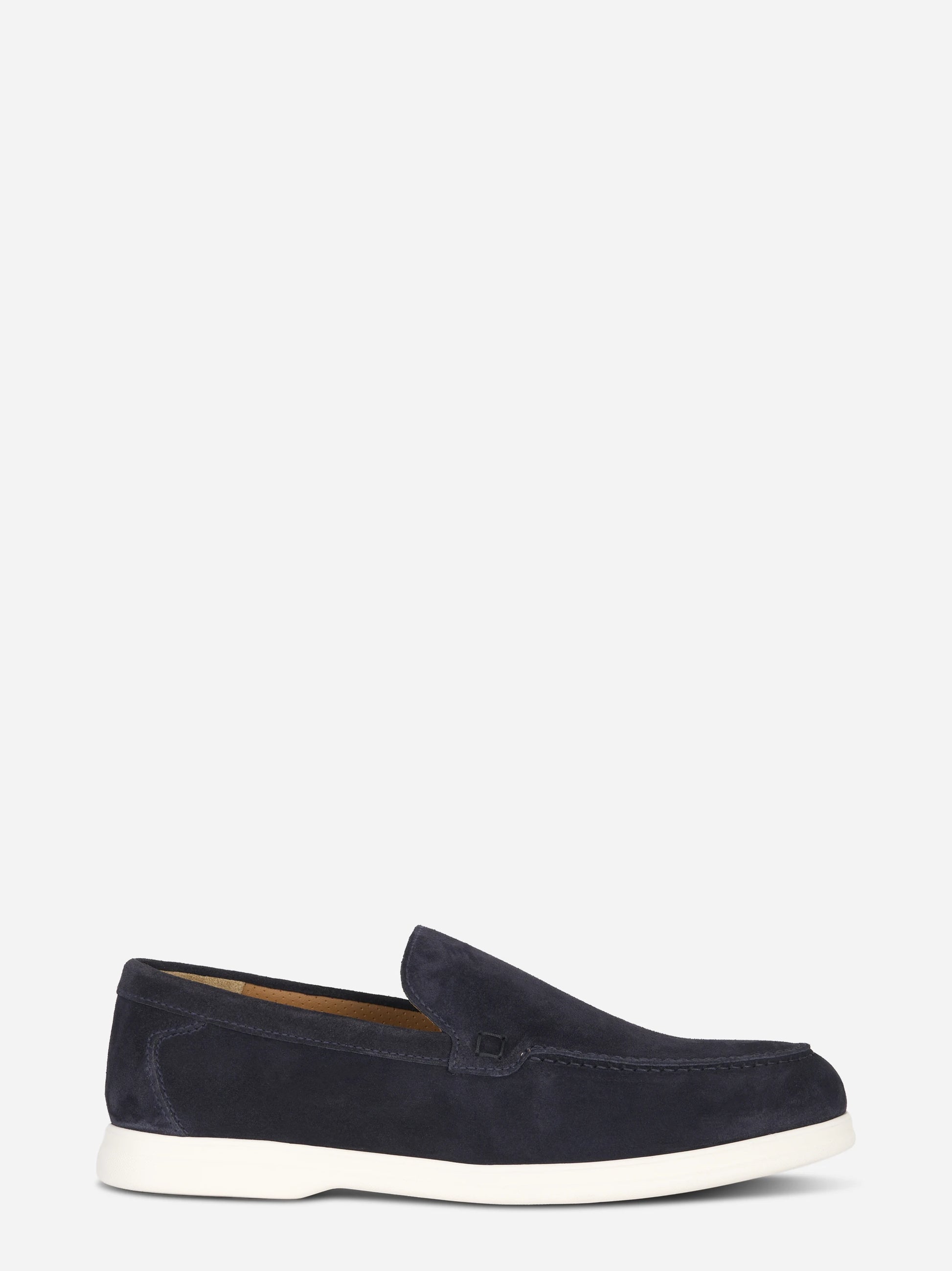 Mocassino in camoscio blu con fondo gomma
