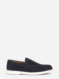 Mocassino in camoscio blu con fondo gomma