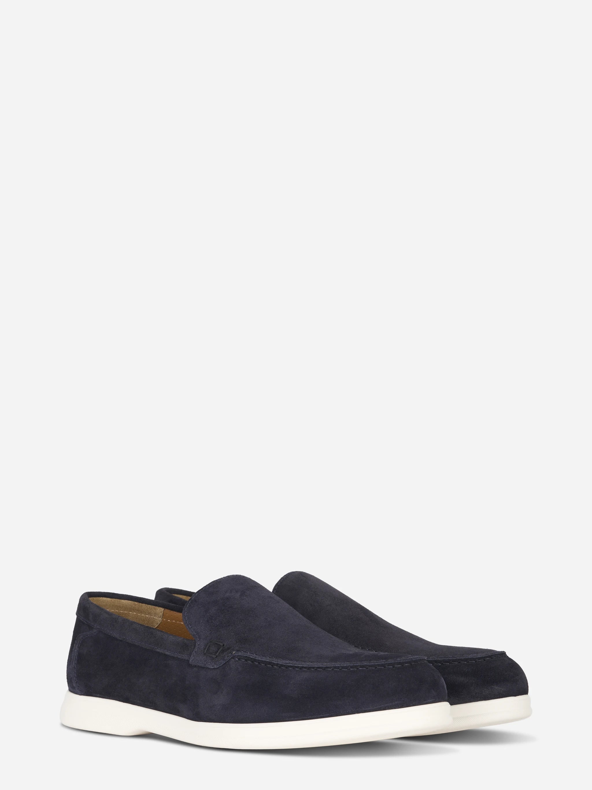 Mocassino in camoscio blu con fondo gomma