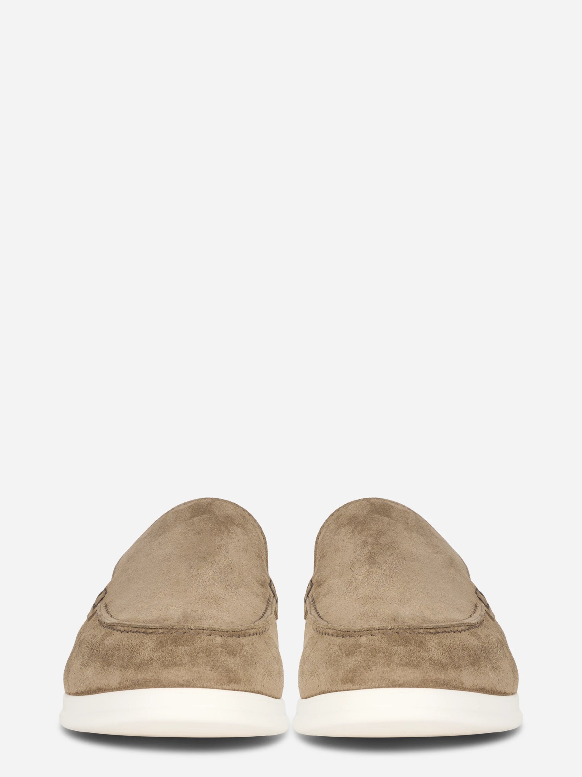 Mocassino in camoscio beige con fondo gomma