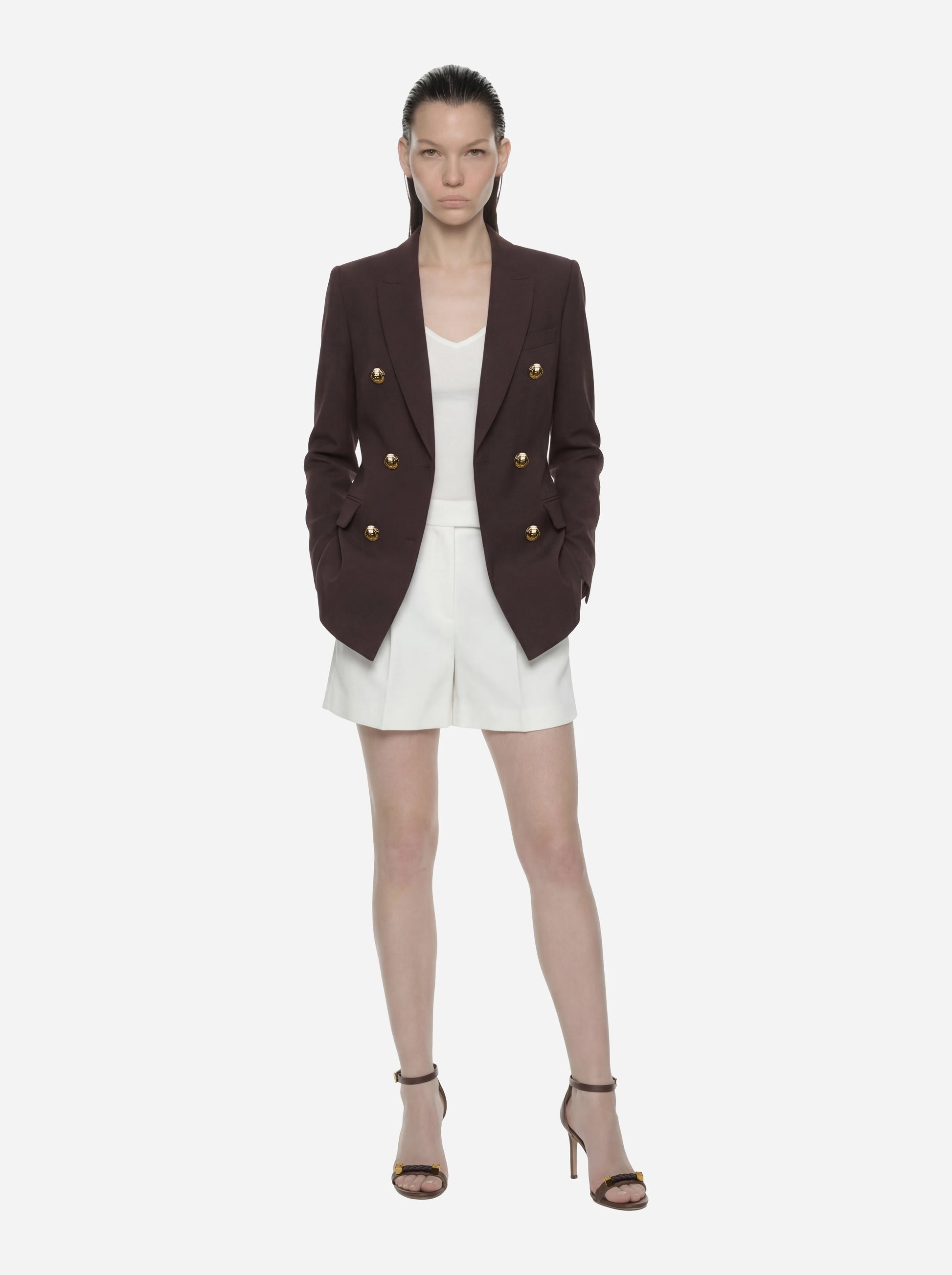 Shorts in gabardina bianco con logo gioiello
