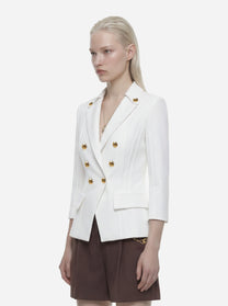 Blazer bianco in doppio crêpe stretch con motivi a taglio vivo