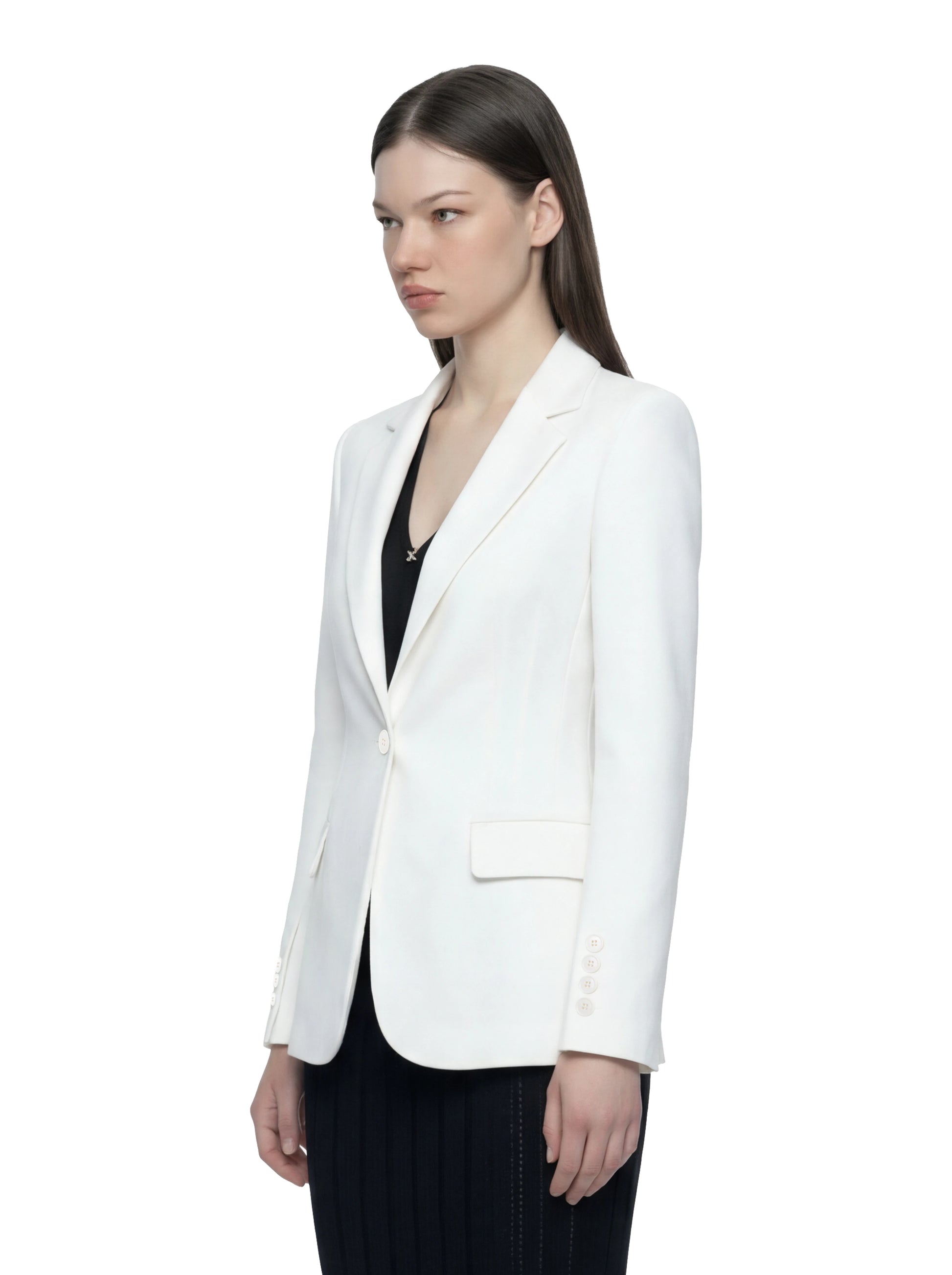 Blazer bianco in doppio crepe stretch con motivi a taglio vivo
