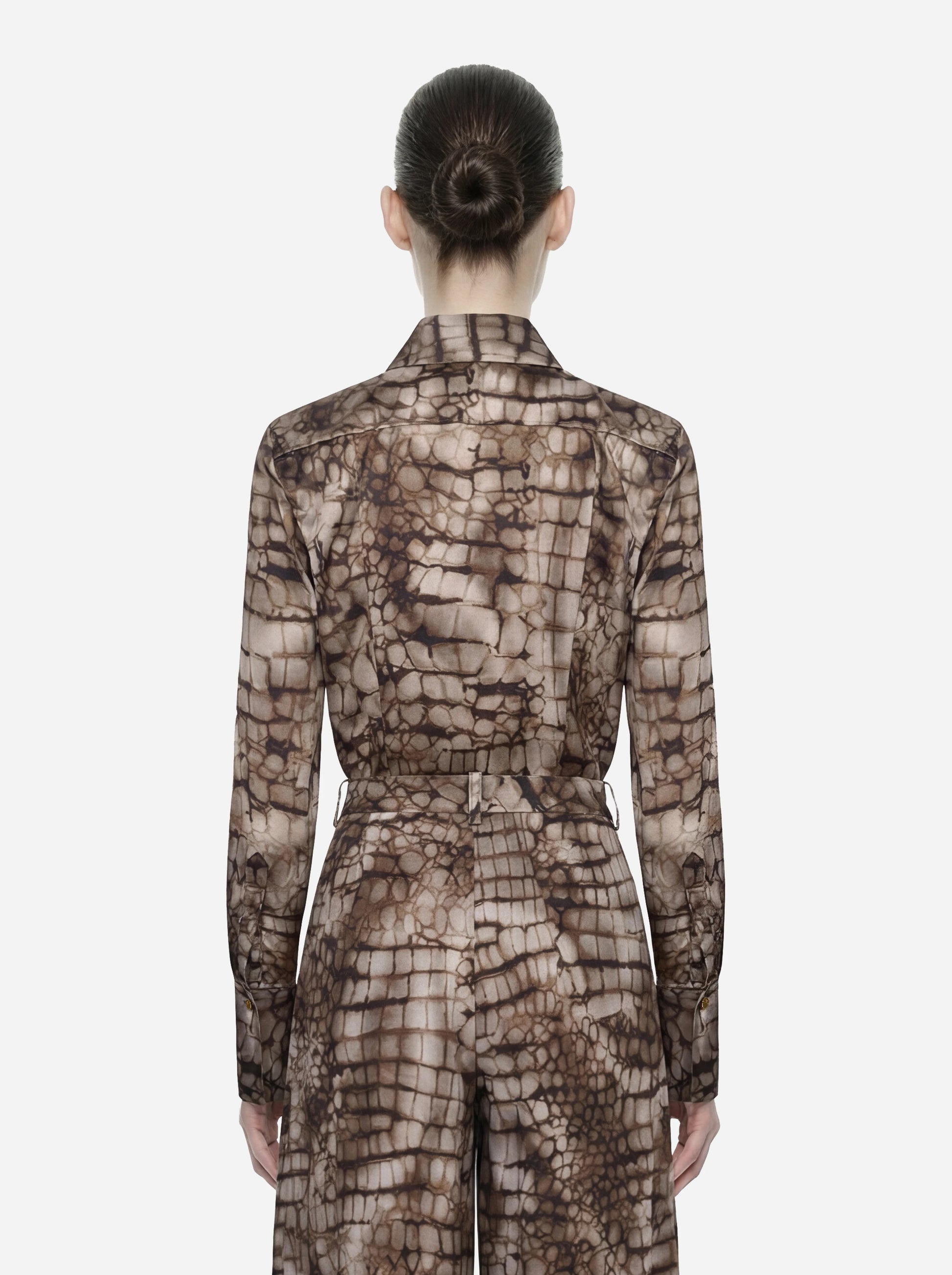 Camicia in raso con stampa alligatore