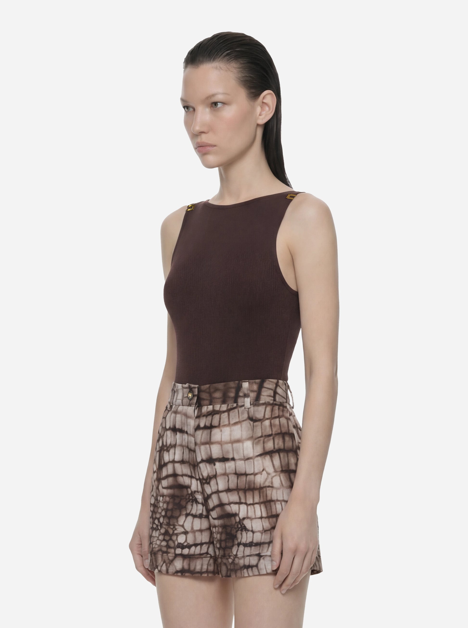 Body in jersey crepe con dettagli logo Marrone