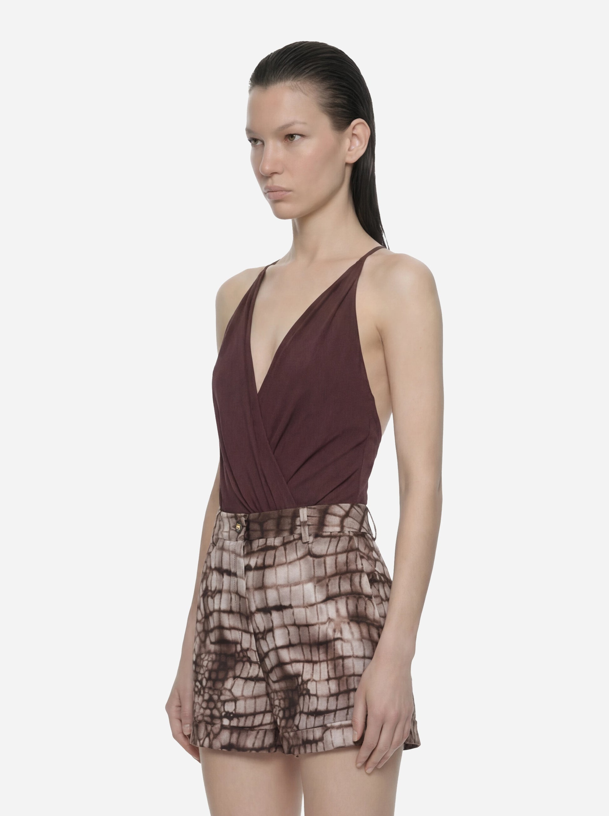 Body in georgette di viscosa marrone