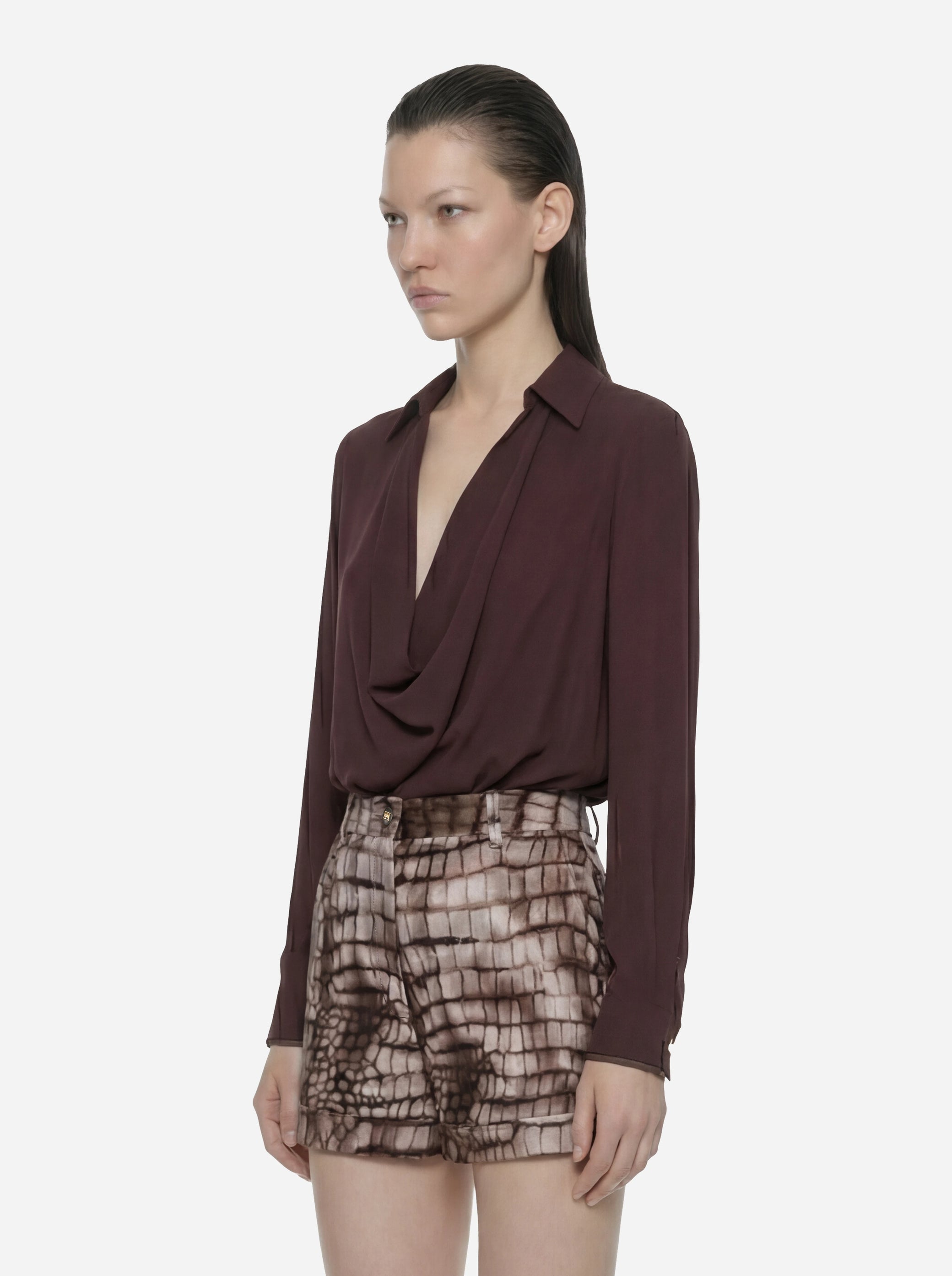Body in georgette di viscosa marrone