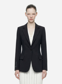 Blazer nero in doppio crepe stretch con motivi a taglio vivo