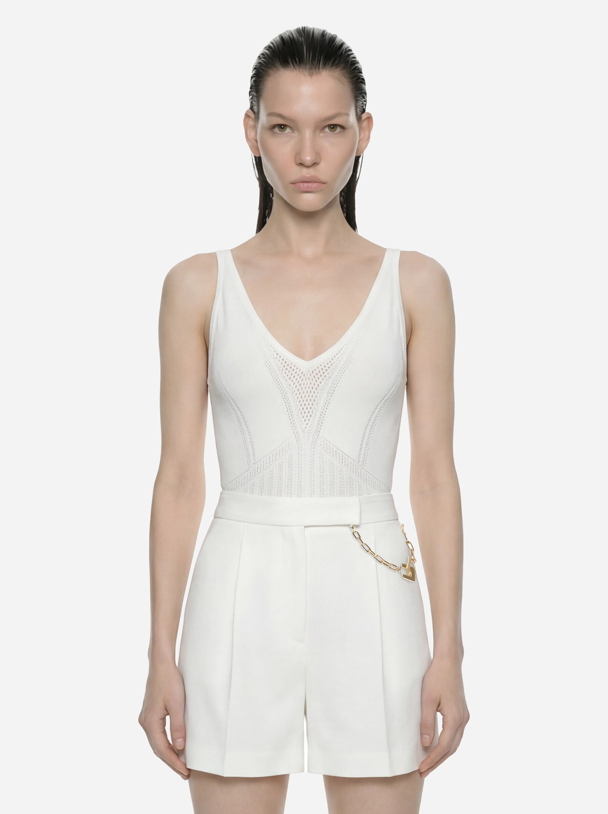 Body bianco in maglia traforata