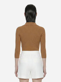 Polo beige in maglia a micro trecce