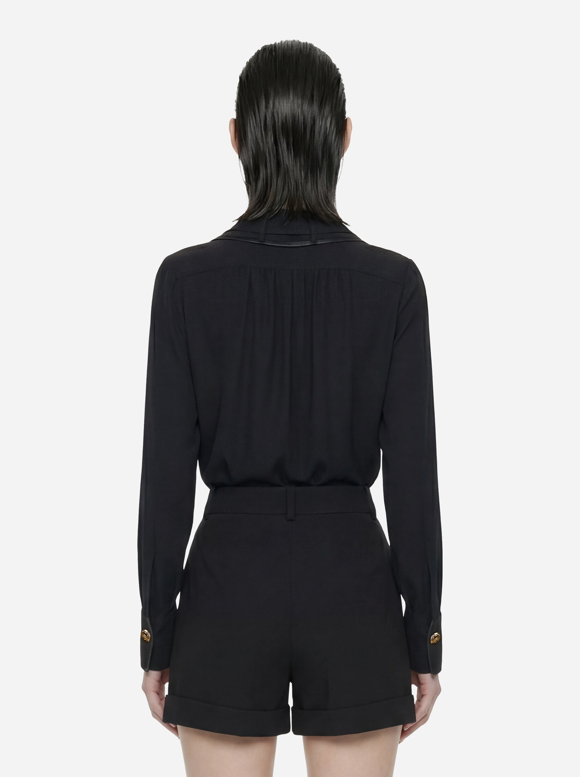 Camicia nera in georgette di viscosa con fusciacca
